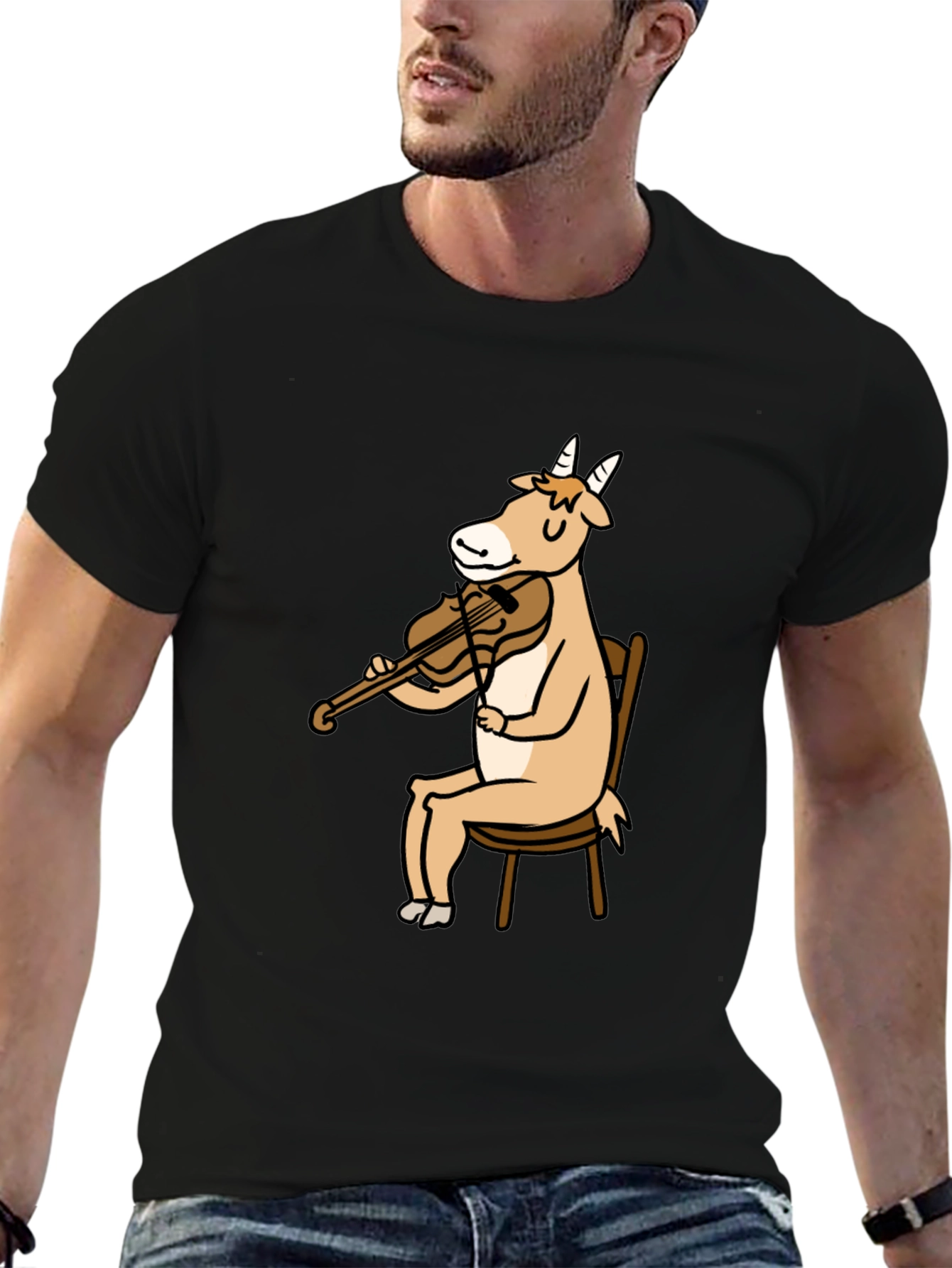 Goat Playing Violin Graphic Tee - Black