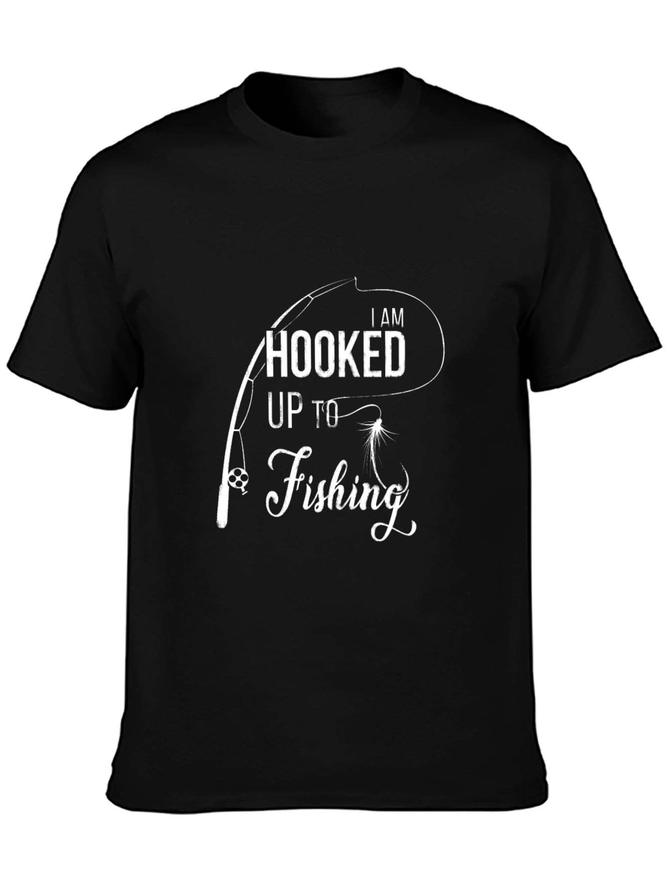 Hooked Up to Fishing Black T-Shirt