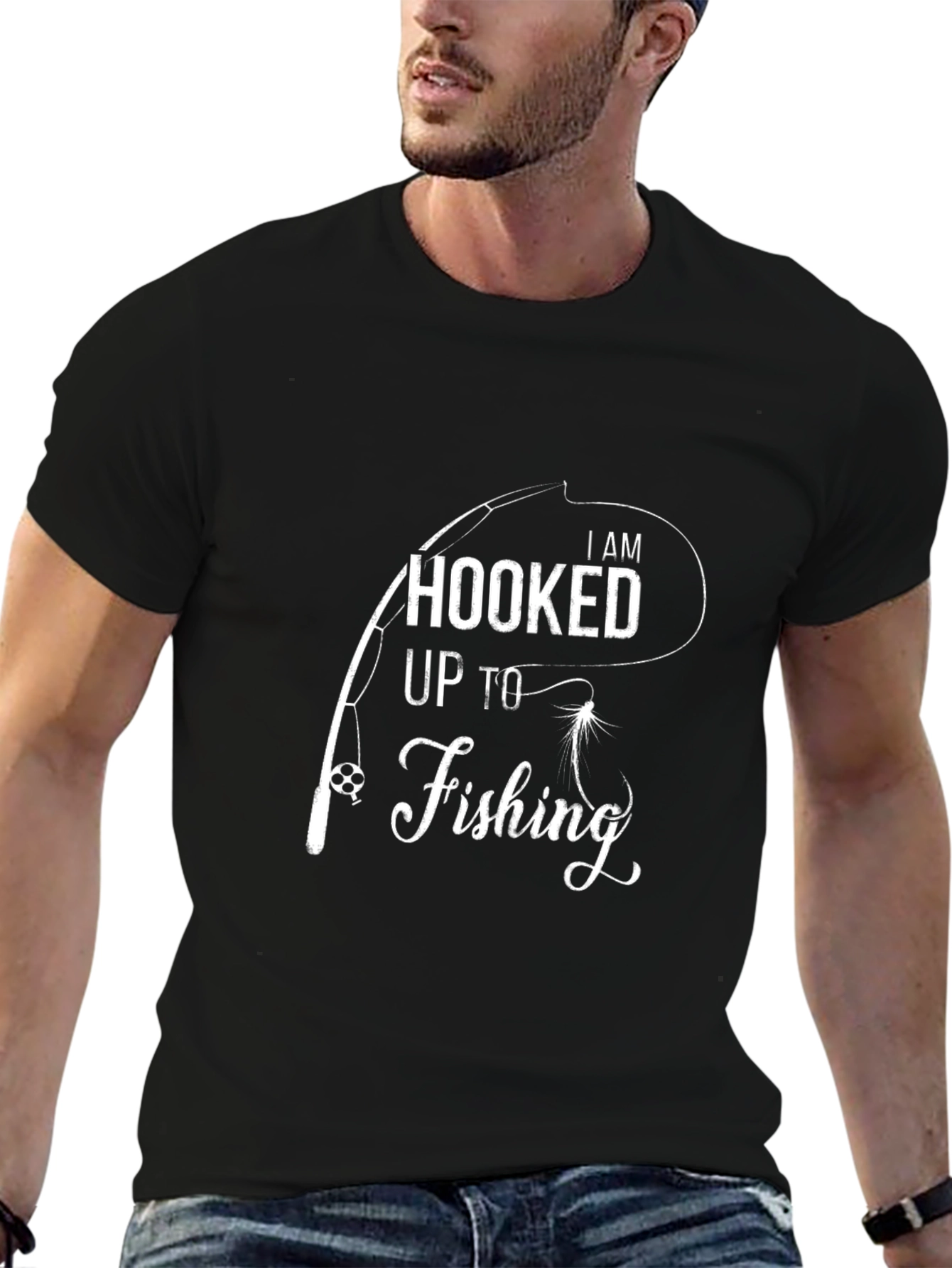 Hooked Up to Fishing Black T-Shirt