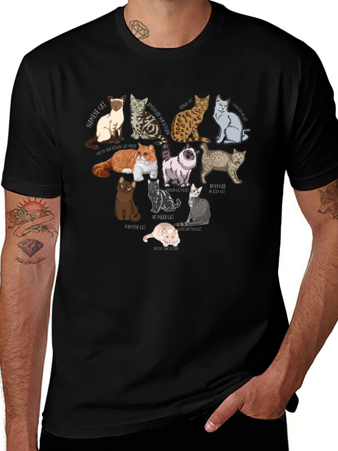 Cat Breeds Graphic T-Shirt - Unisex Black Tee