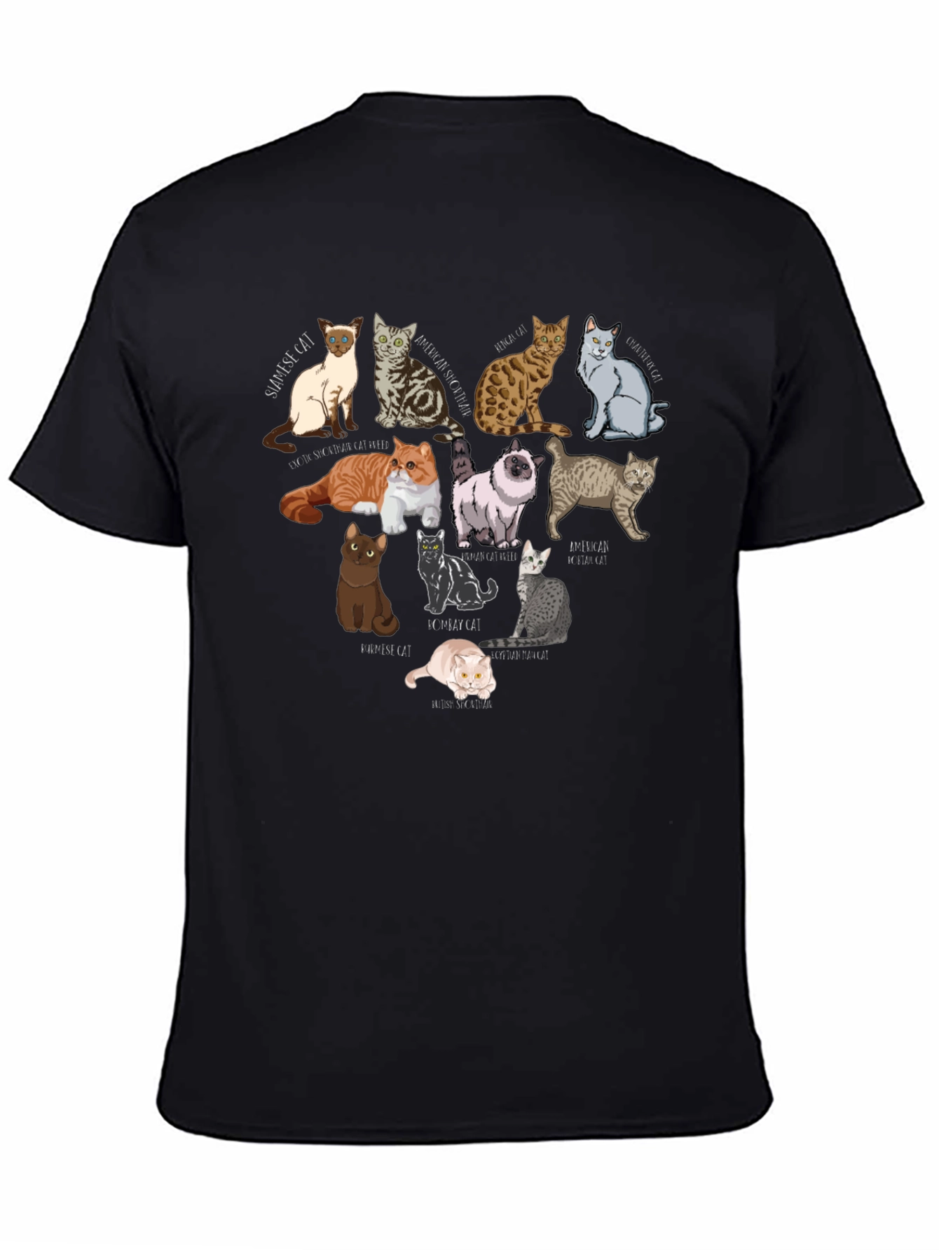 Cat Breeds Graphic T-Shirt - Unisex Black Tee