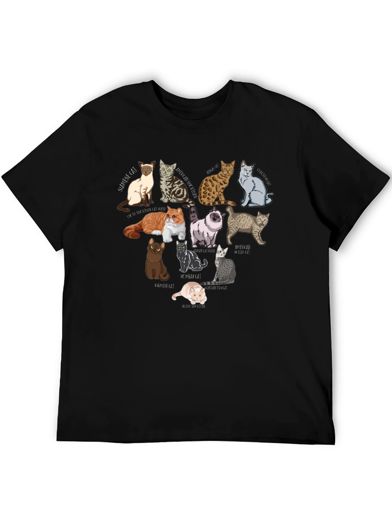 Cat Breeds Graphic T-Shirt - Unisex Black Tee