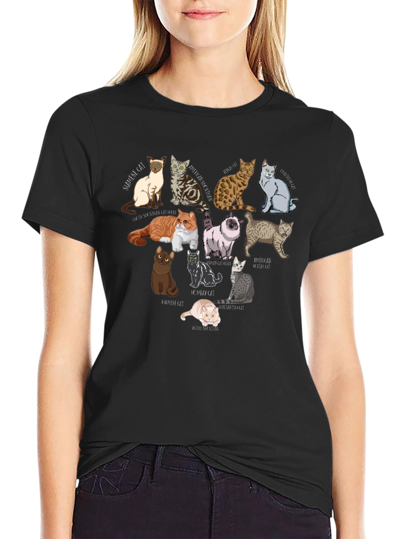 Cat Breeds Graphic T-Shirt - Unisex Black Tee
