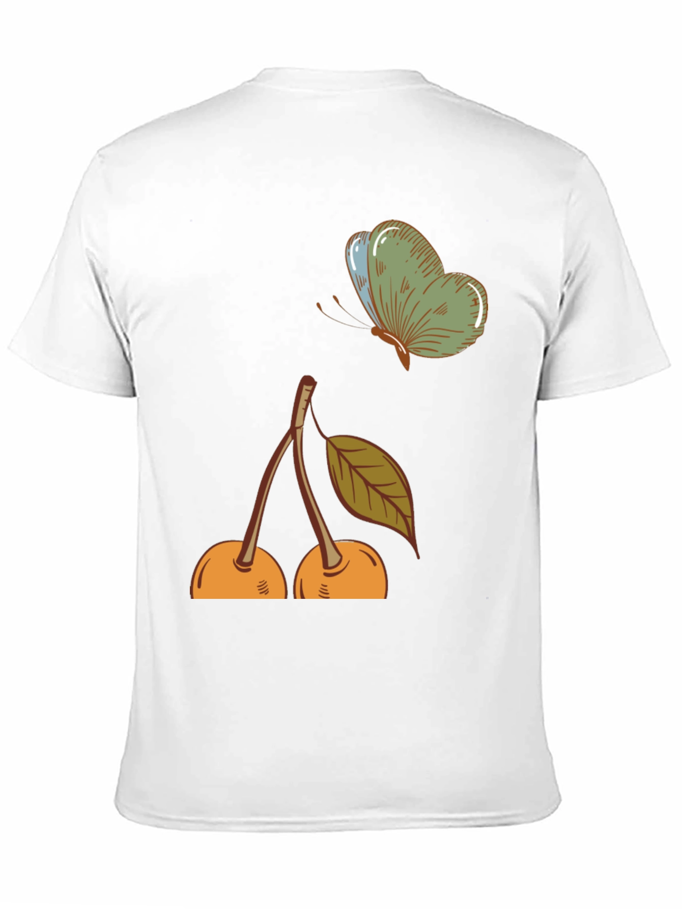 Cherry & Butterfly Graphic Tee - Black Casual T-Shirt