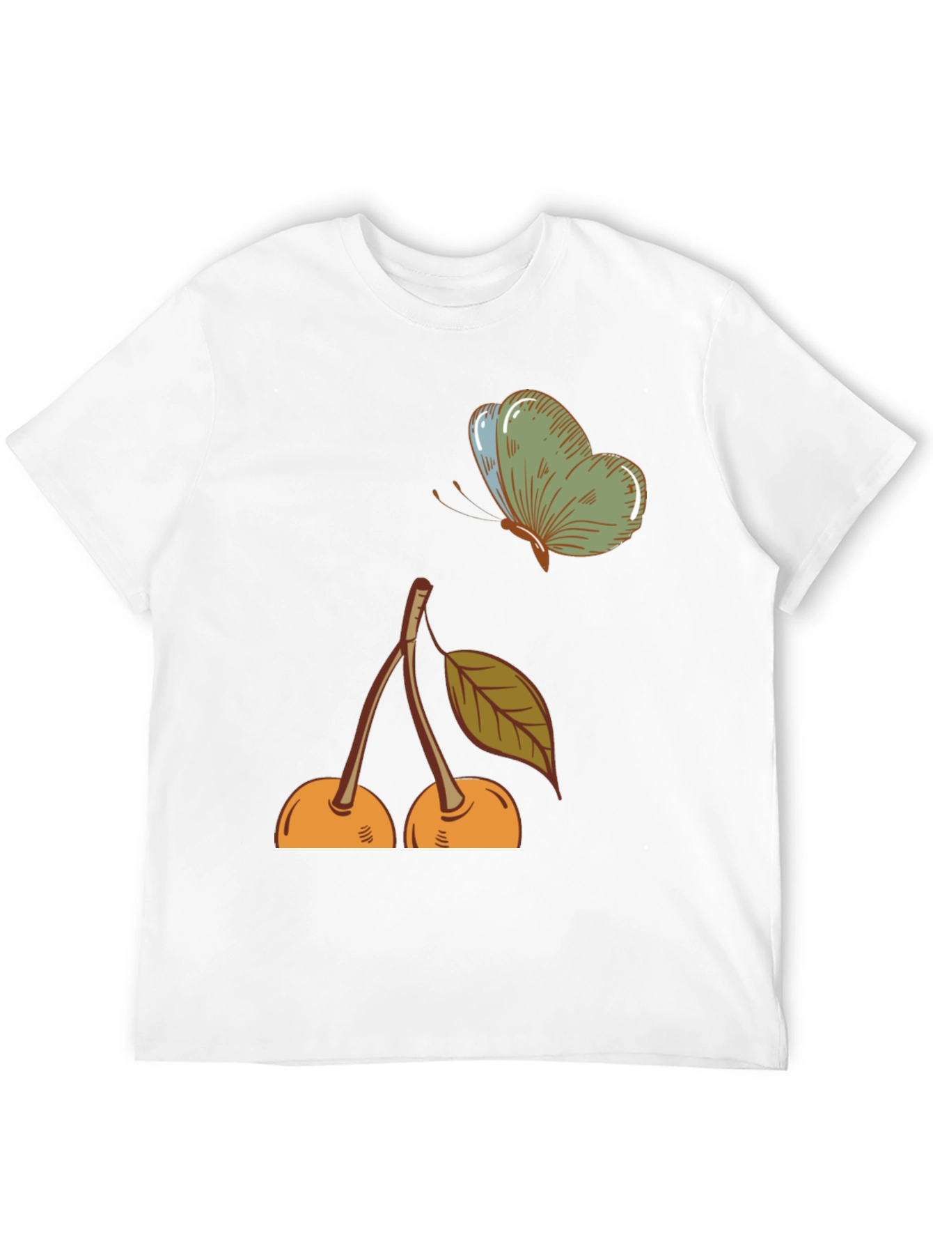 Cherry & Butterfly Graphic Tee - Black Casual T-Shirt