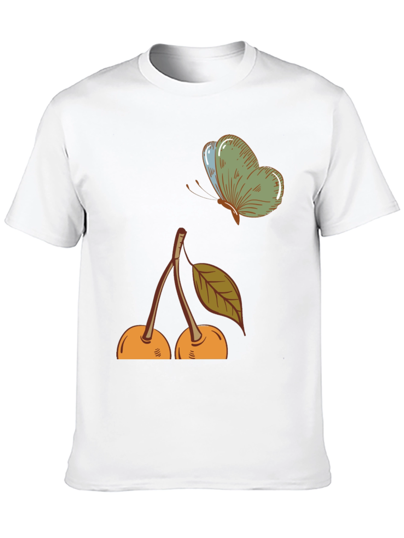 Cherry & Butterfly Graphic Tee - Black Casual T-Shirt