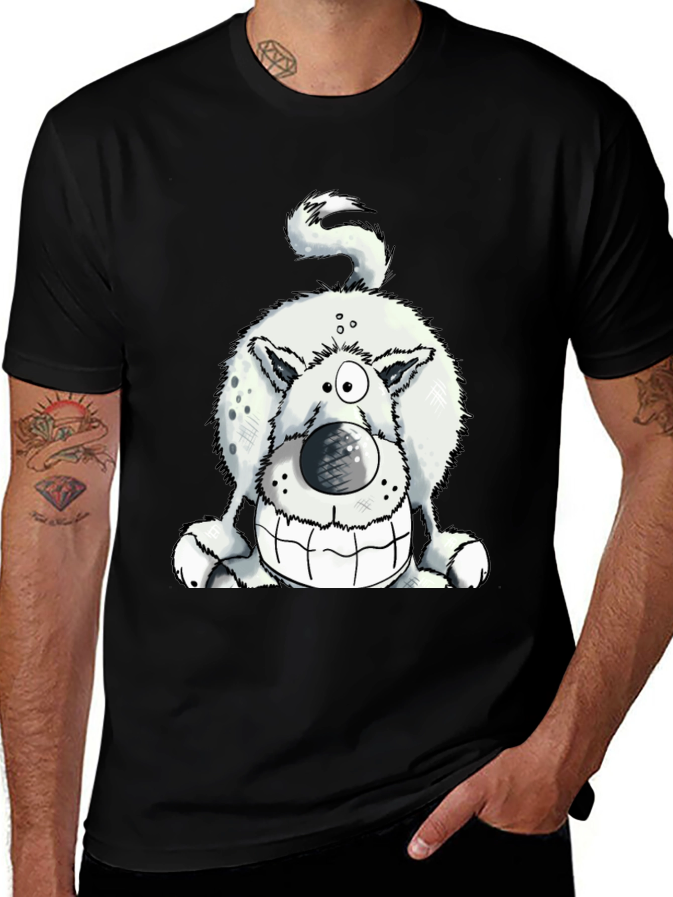 Funny Dog Graphic Tee - Black Cotton T-Shirt