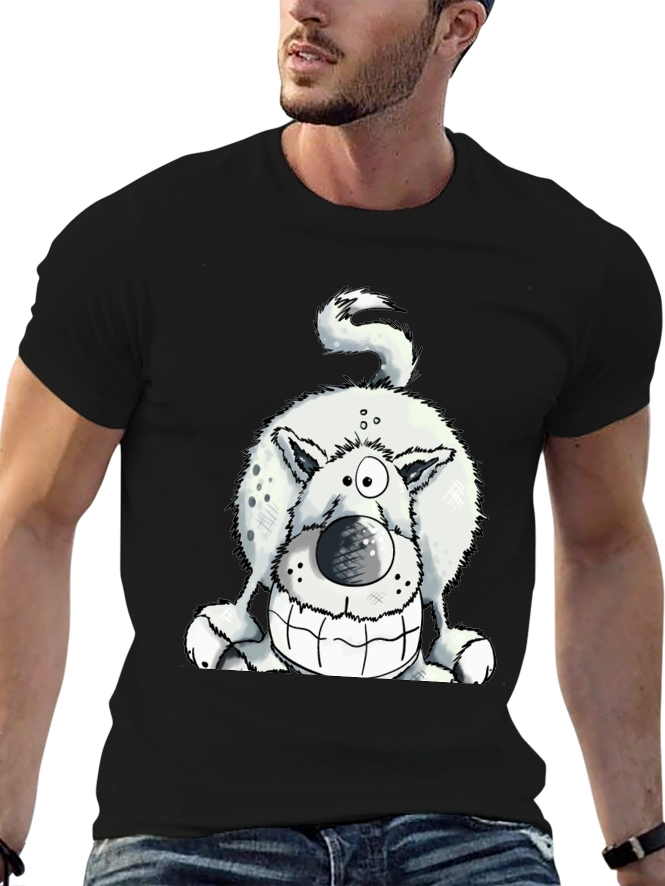 Funny Dog Graphic Tee - Black Cotton T-Shirt