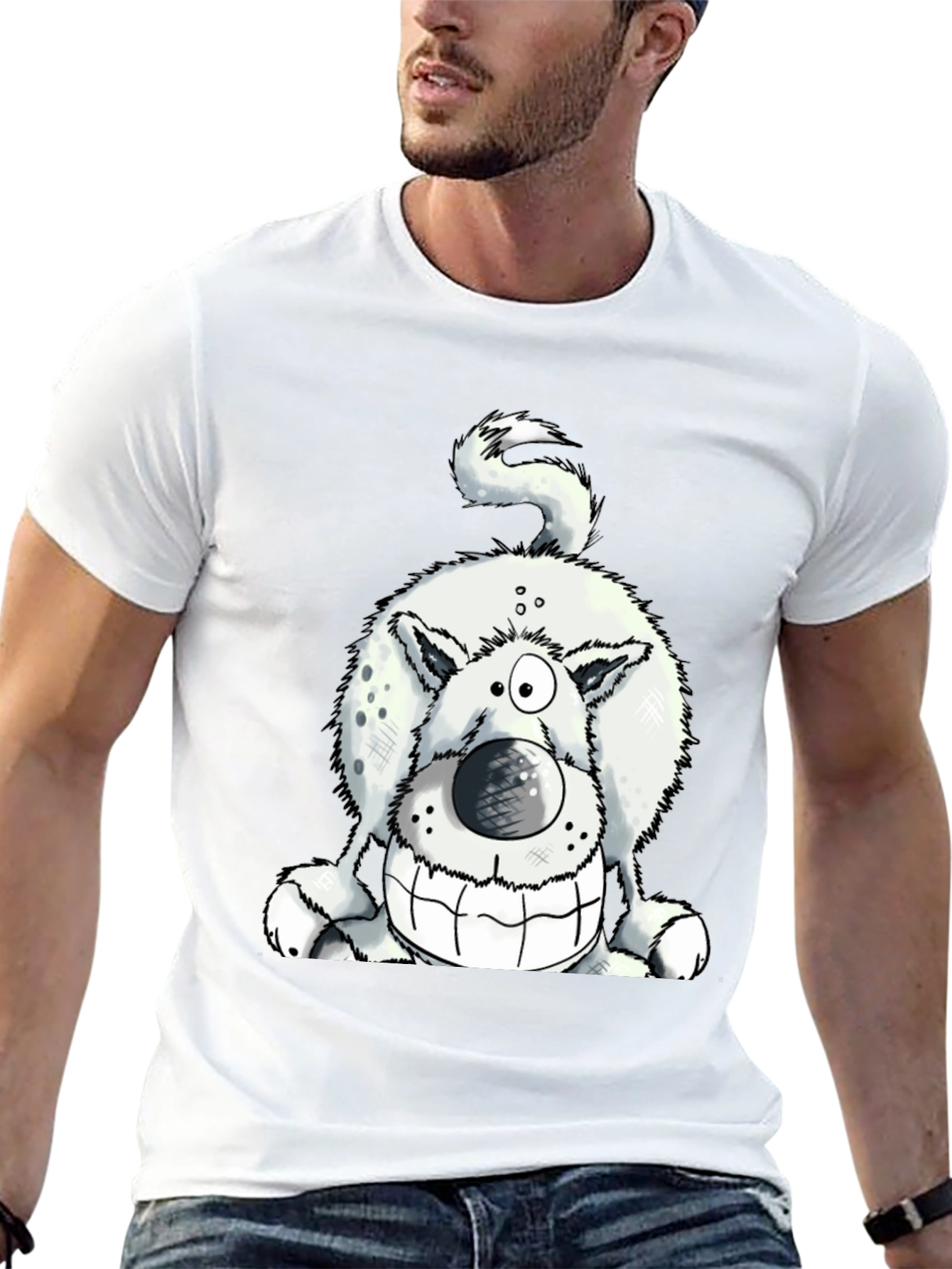 Funny Dog Graphic Tee - Black Cotton T-Shirt