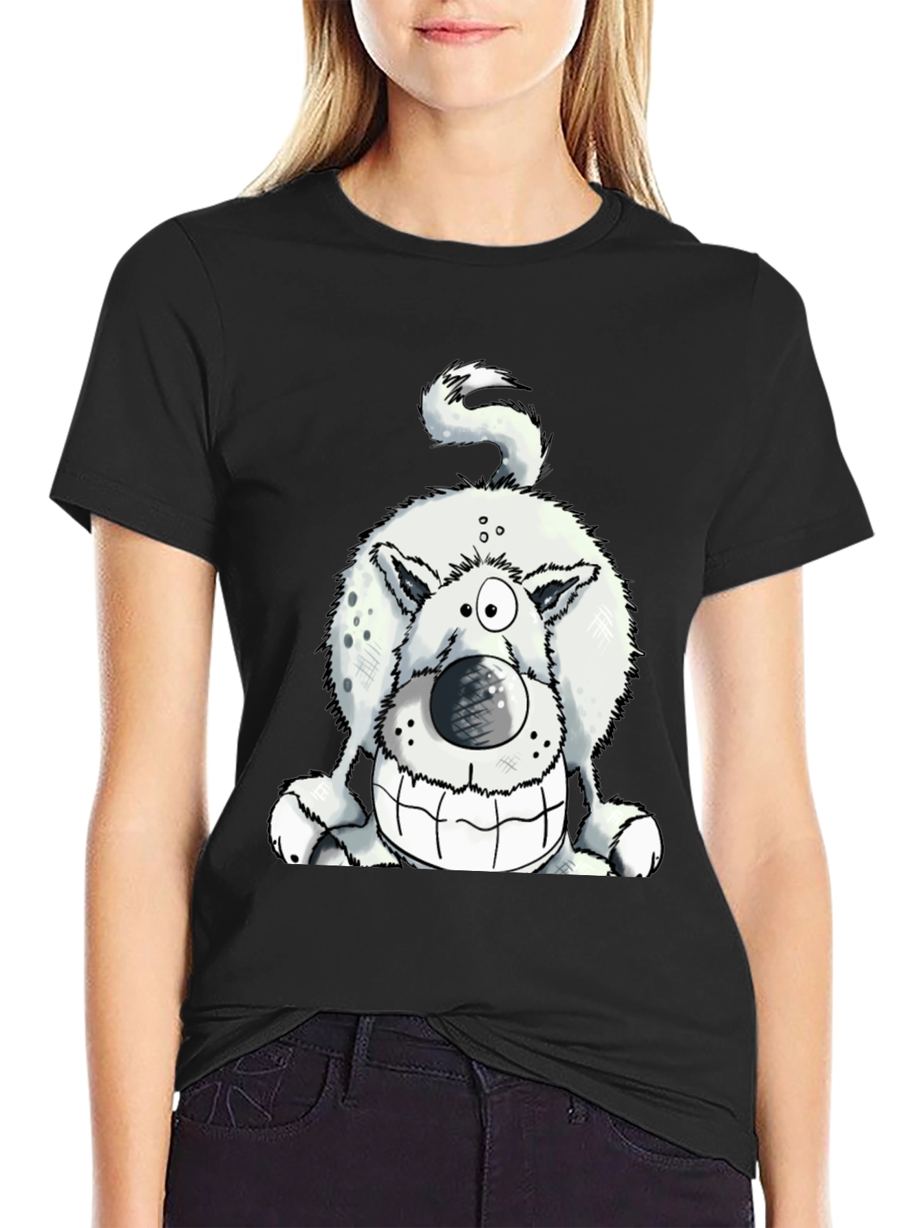 Funny Dog Graphic Tee - Black Cotton T-Shirt