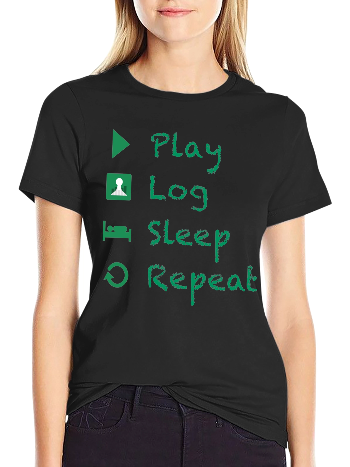 Play Log Sleep Repeat Black T-Shirt