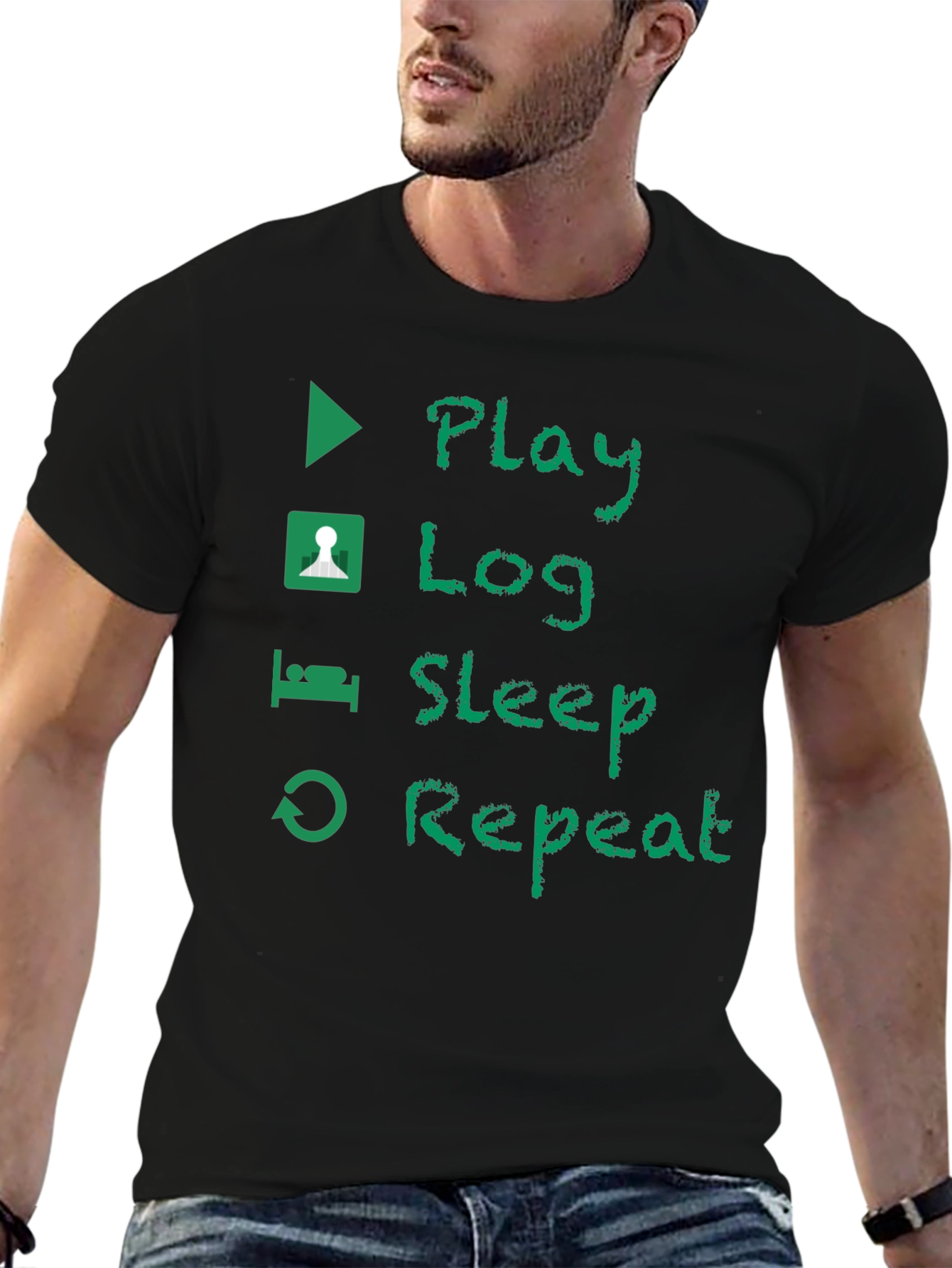 Play Log Sleep Repeat Black T-Shirt
