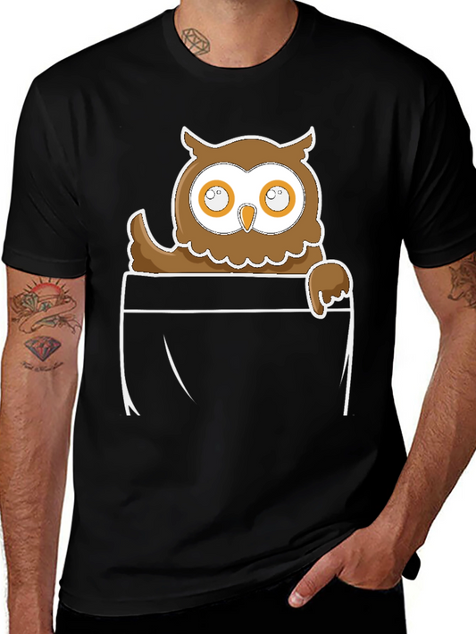 Owl in Pocket Graphic Tee - Black Cotton Blend