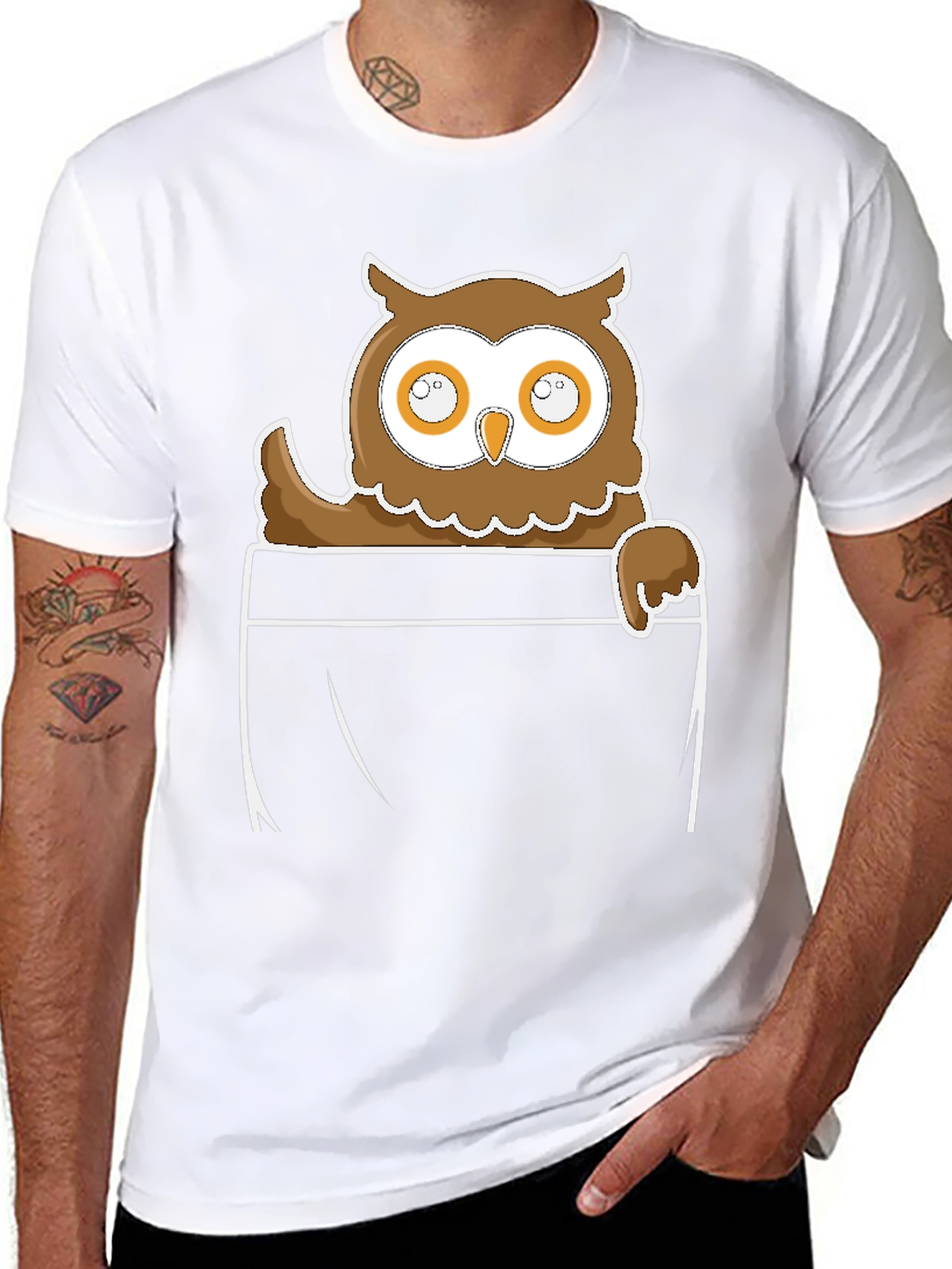 Owl in Pocket Graphic Tee - Black Cotton Blend
