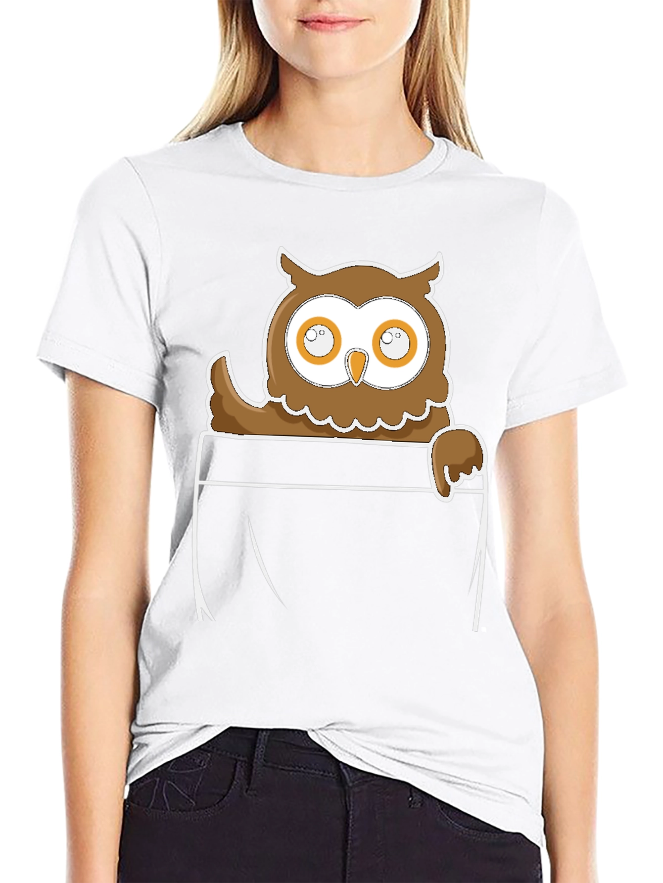 Owl in Pocket Graphic Tee - Black Cotton Blend