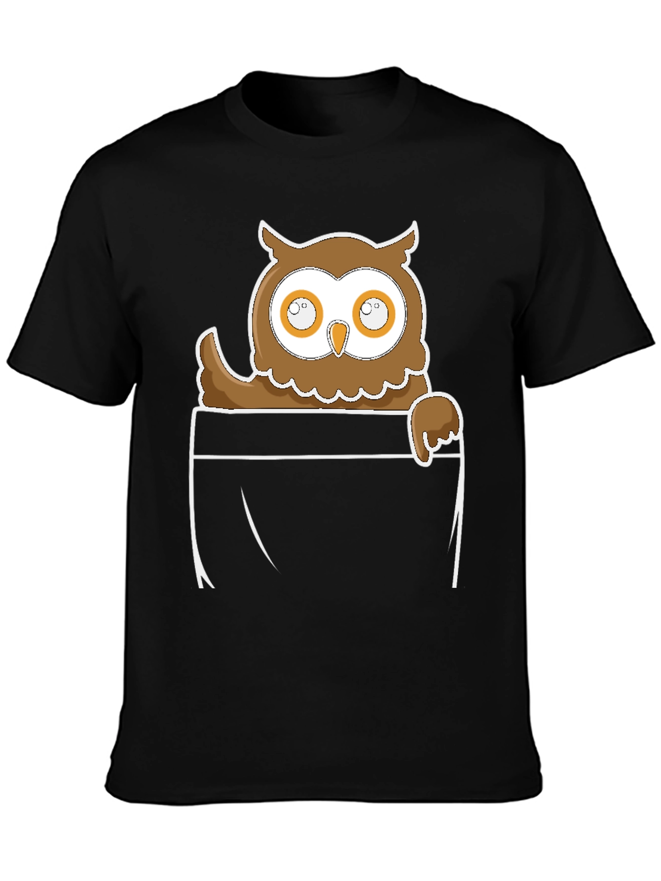 Owl in Pocket Graphic Tee - Black Cotton Blend