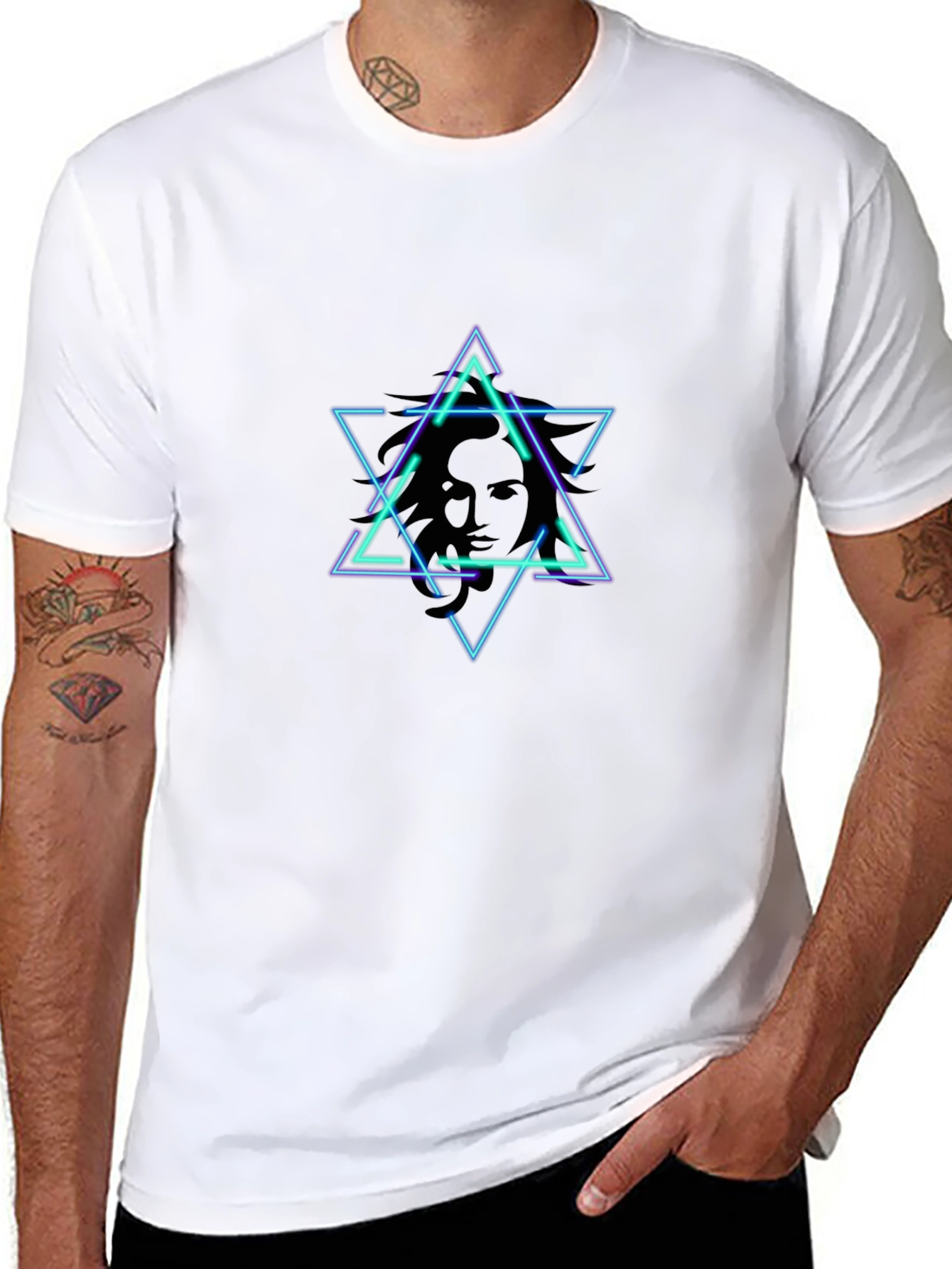 Geometric Star Face T-Shirt - Edgy Design