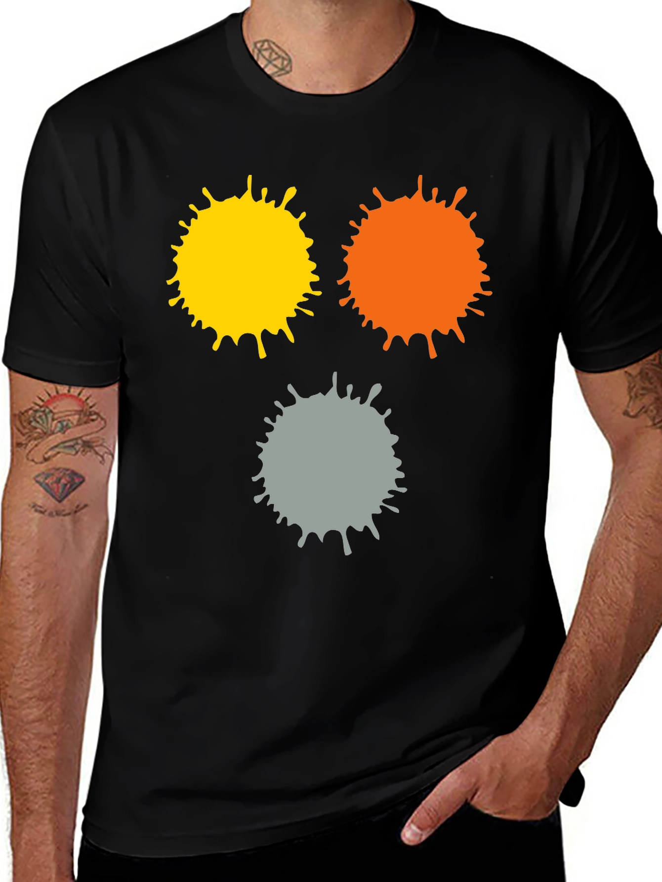 Abstract Splatter Print Black T-Shirt