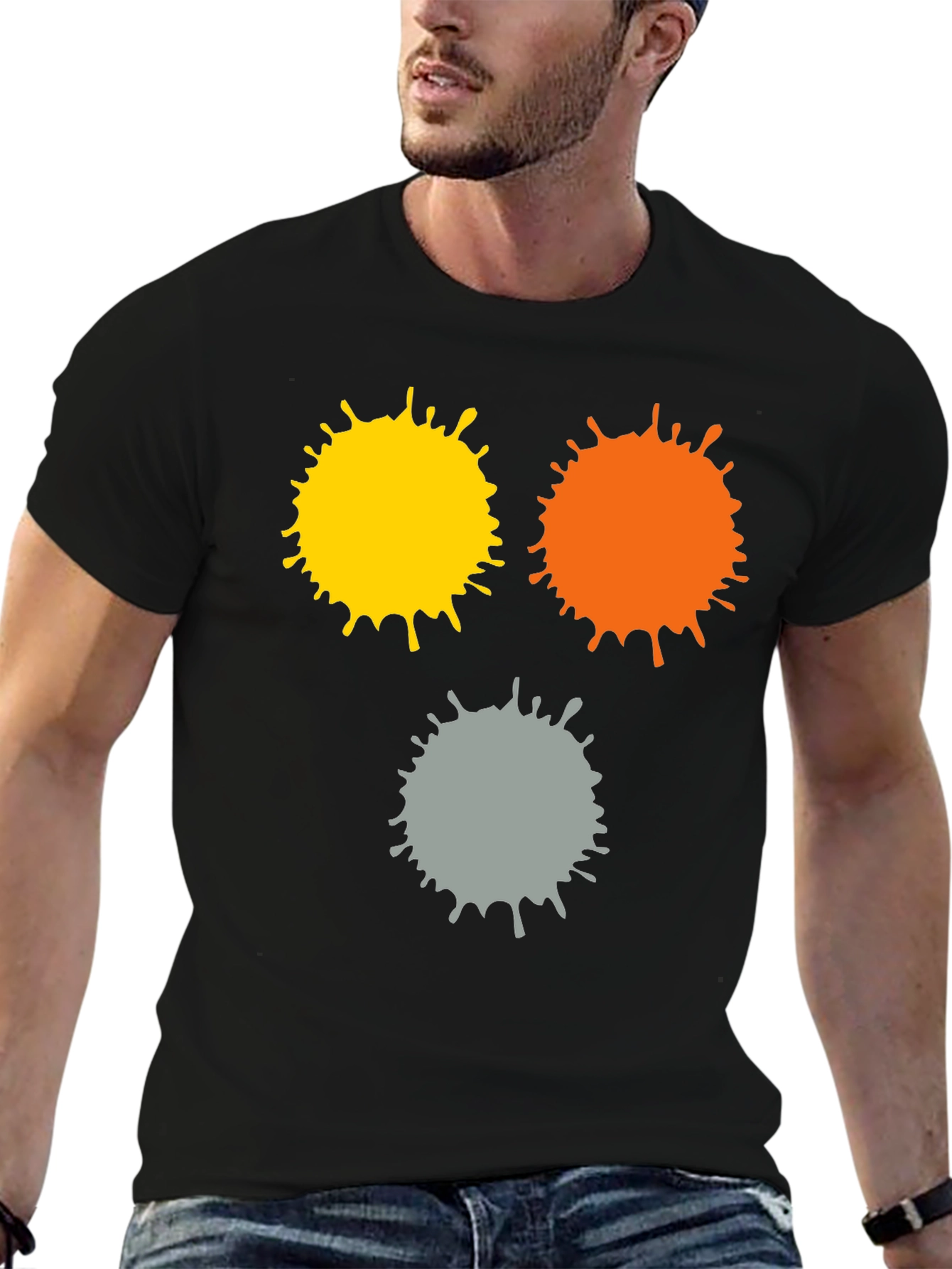 Abstract Splatter Print Black T-Shirt