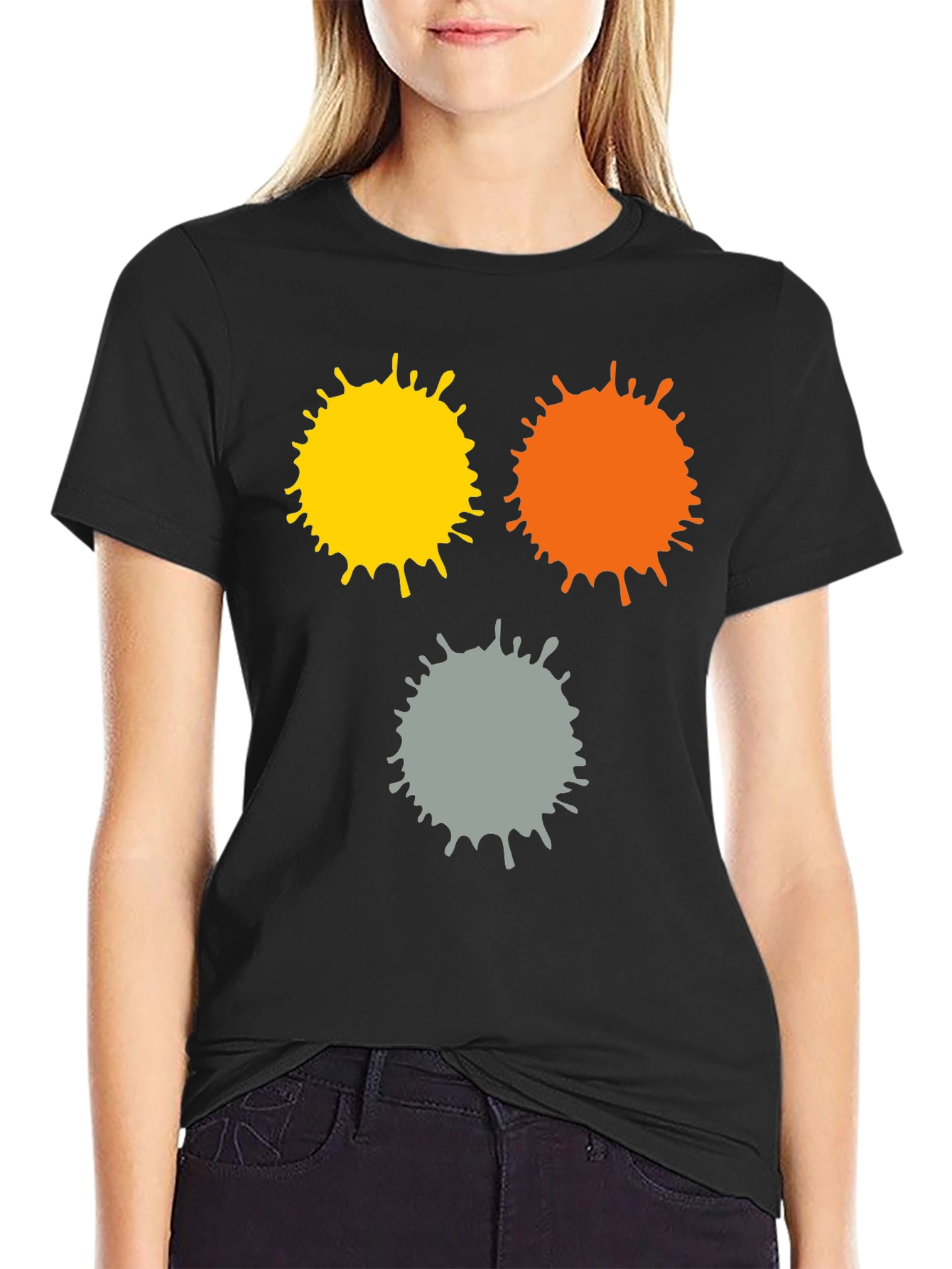 Abstract Splatter Print Black T-Shirt