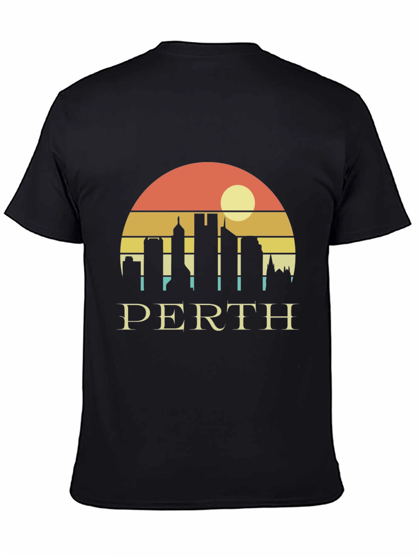 Perth Skyline Graphic Tee - Retro Sunset Black T-Shirt