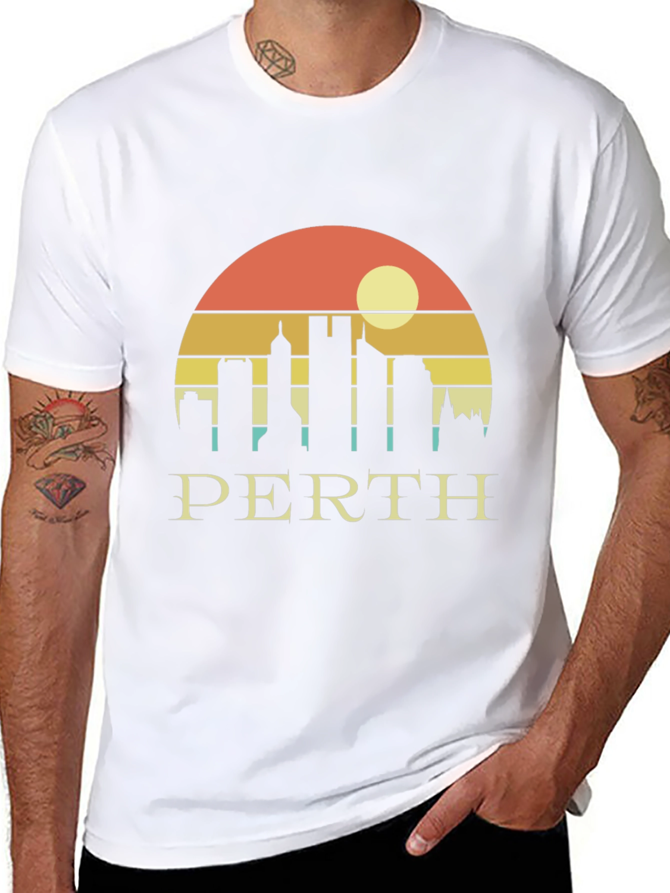 Perth Skyline Graphic Tee - Retro Sunset Black T-Shirt