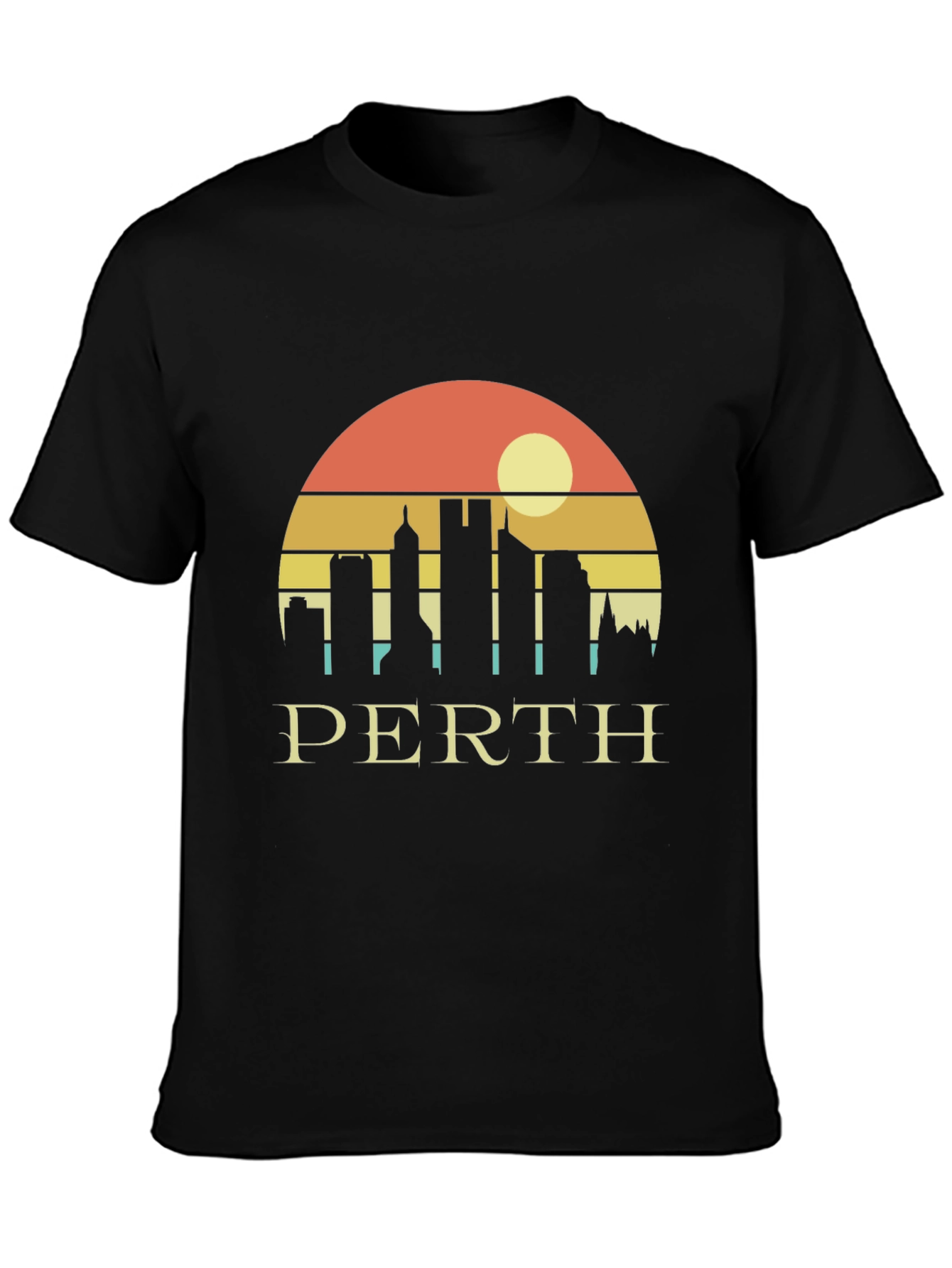 Perth Skyline Graphic Tee - Retro Sunset Black T-Shirt