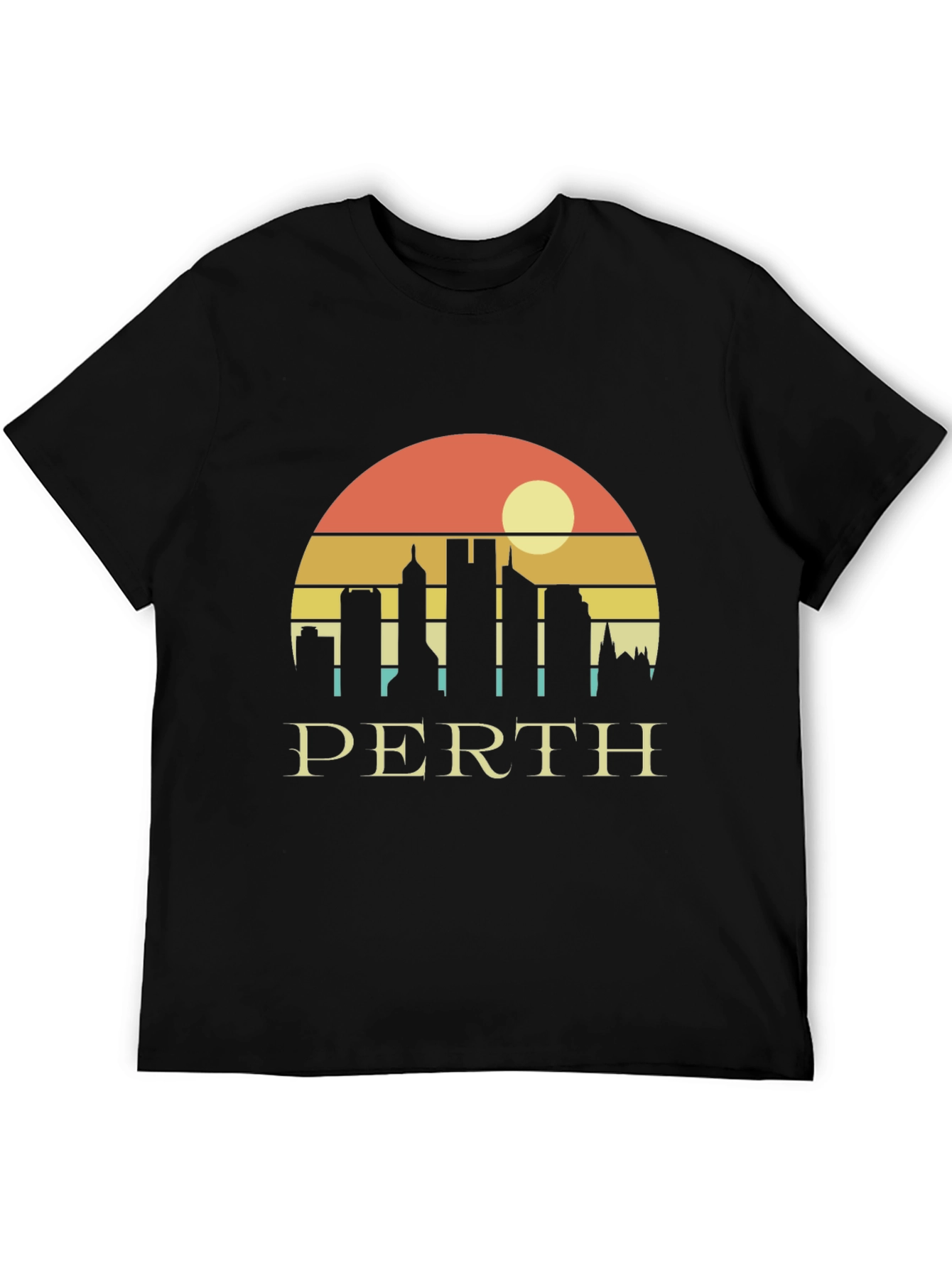 Perth Skyline Graphic Tee - Retro Sunset Black T-Shirt