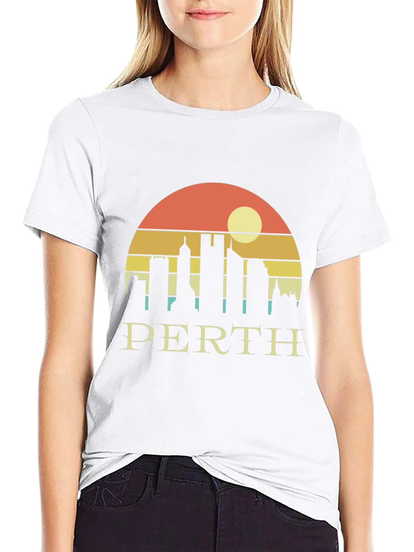Perth Skyline Graphic Tee - Retro Sunset Black T-Shirt