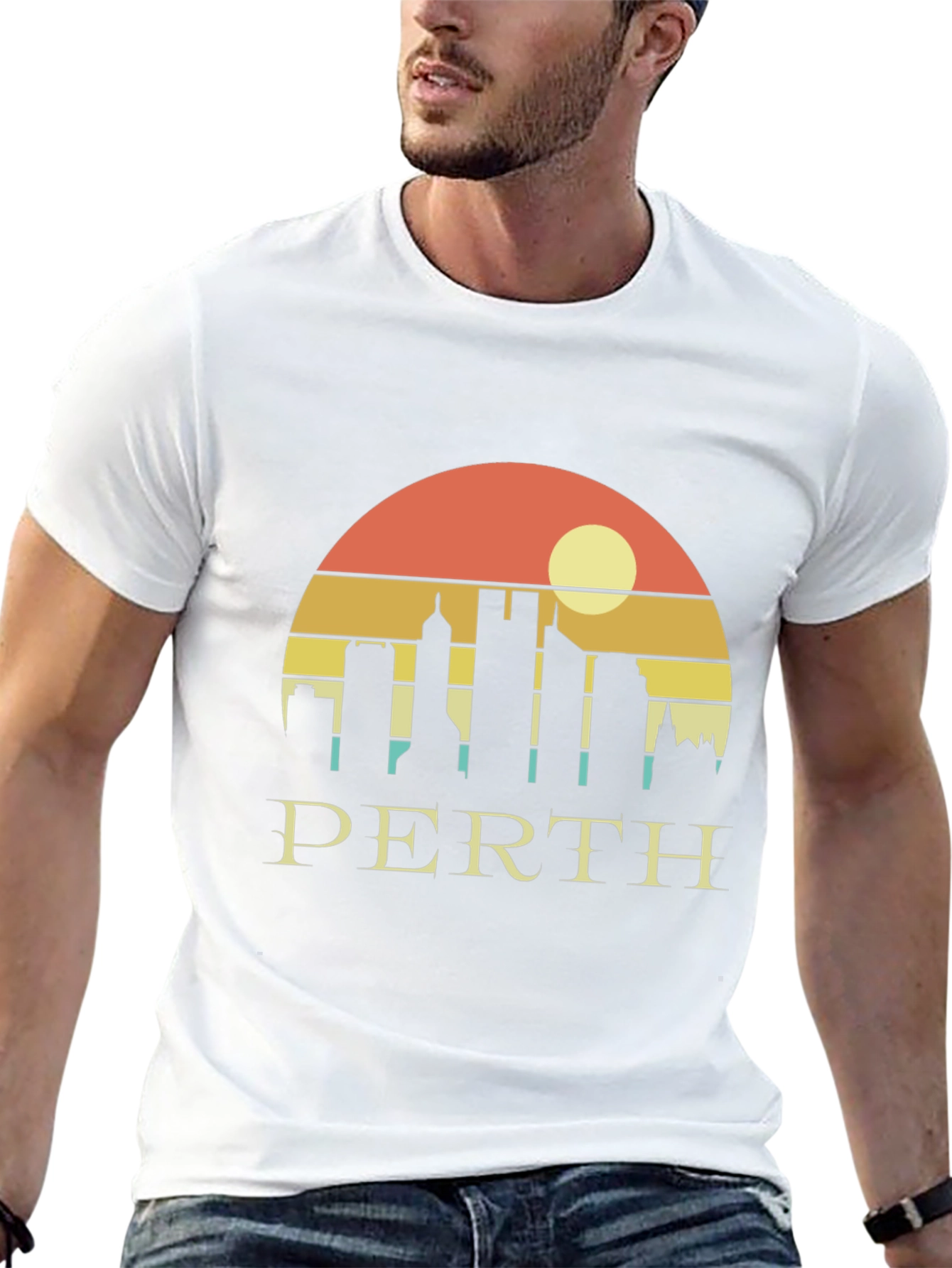 Perth Skyline Graphic Tee - Retro Sunset Black T-Shirt