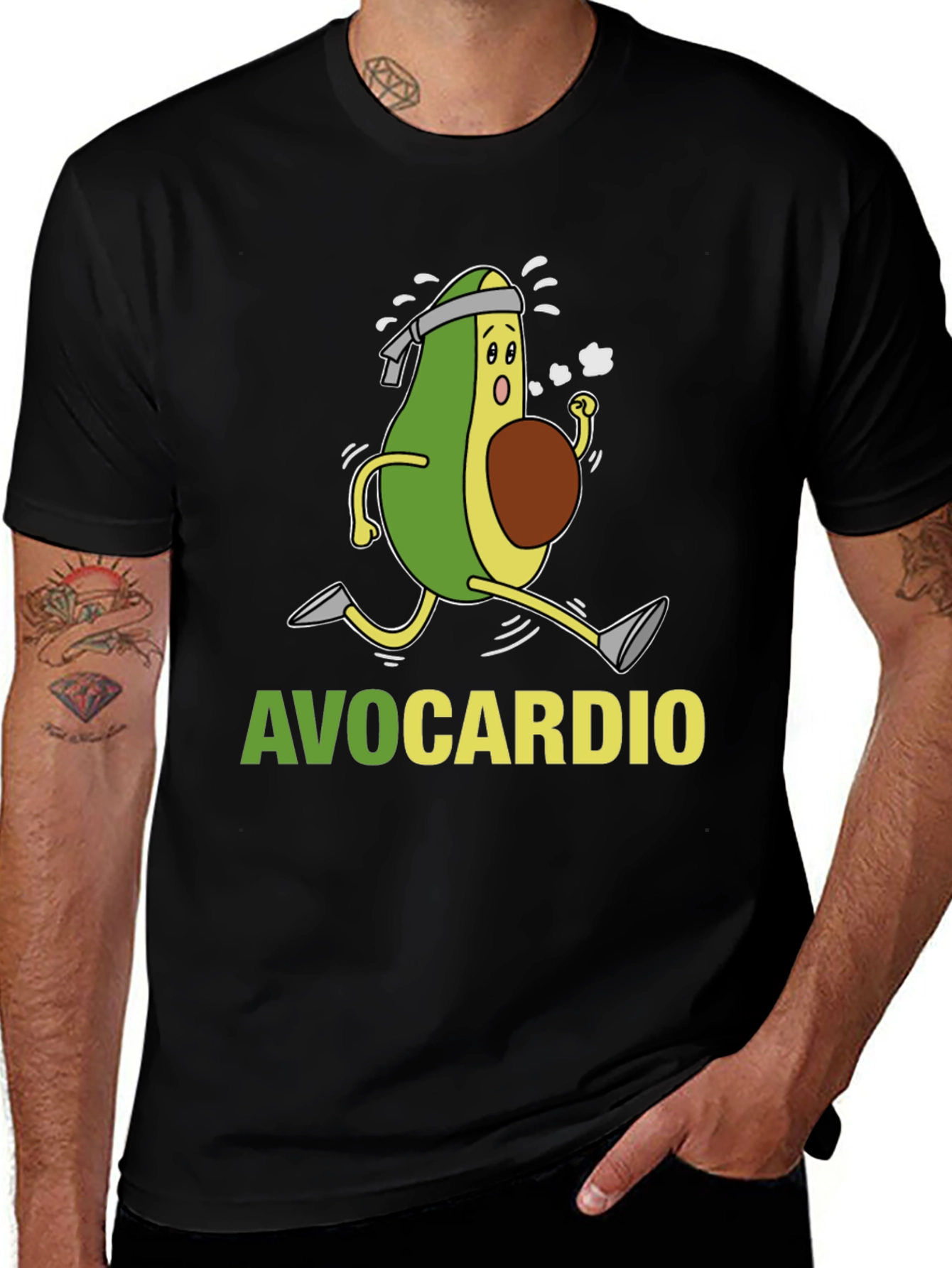 AvoCardio Black T-Shirt: Running Avocado Graphic Tee