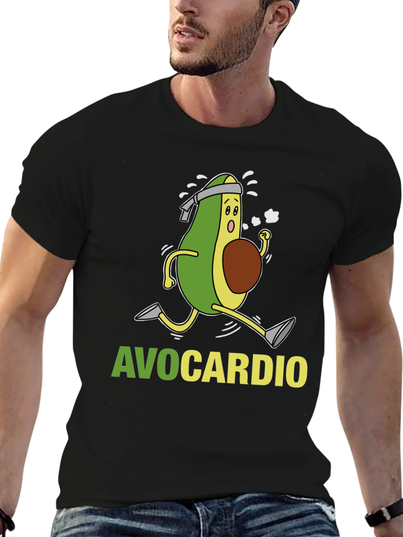 AvoCardio Black T-Shirt: Running Avocado Graphic Tee