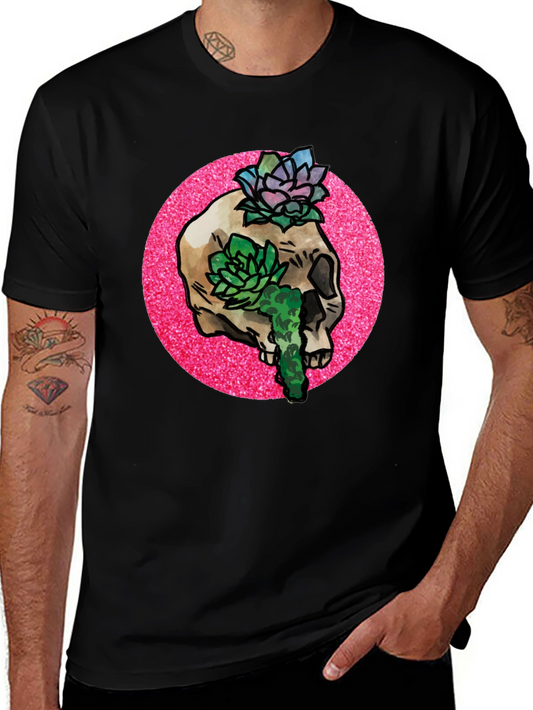 Skull and Succulent Graphic Tee - Black