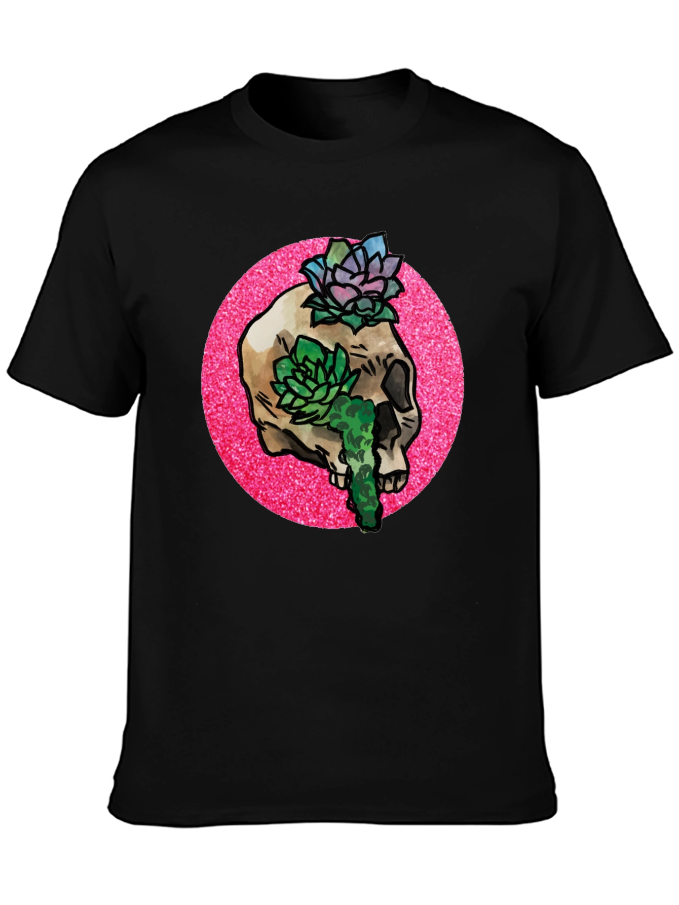 Skull and Succulent Graphic Tee - Black