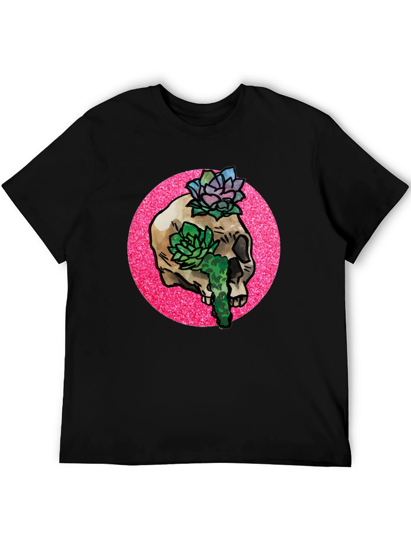 Skull and Succulent Graphic Tee - Black