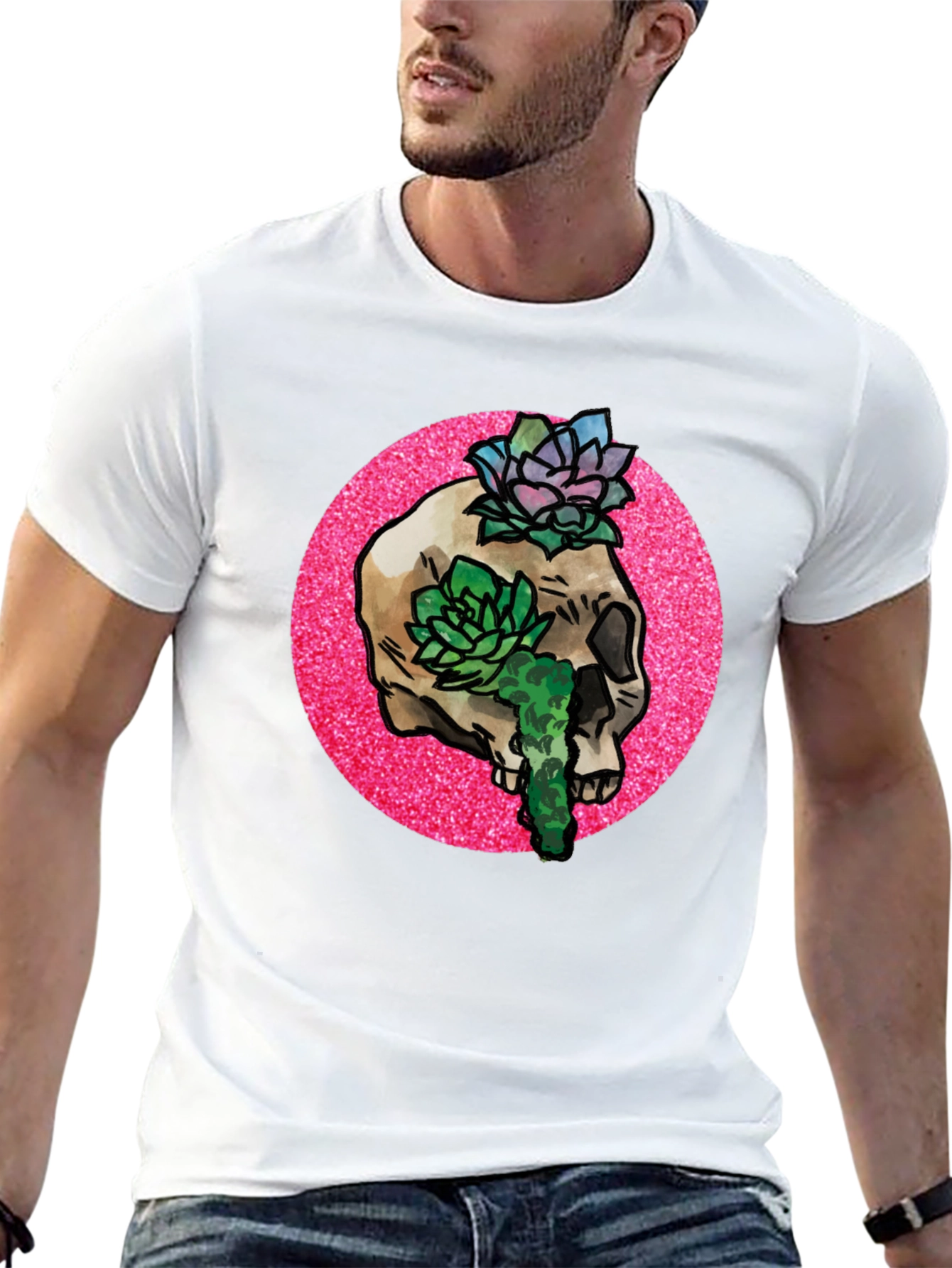 Skull and Succulent Graphic Tee - Black