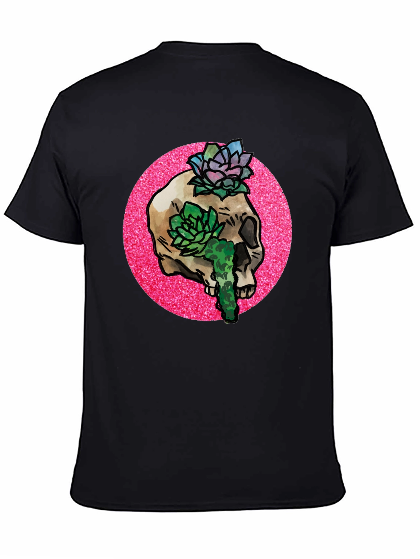 Skull and Succulent Graphic Tee - Black