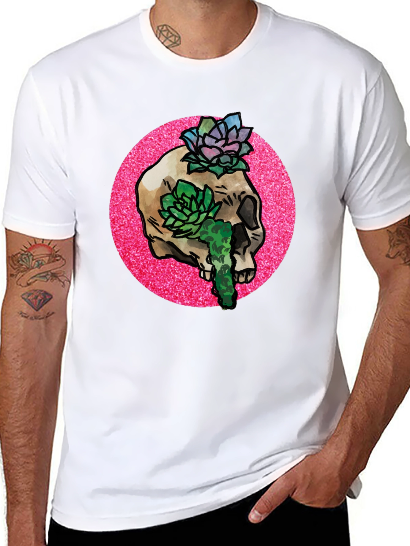Skull and Succulent Graphic Tee - Black