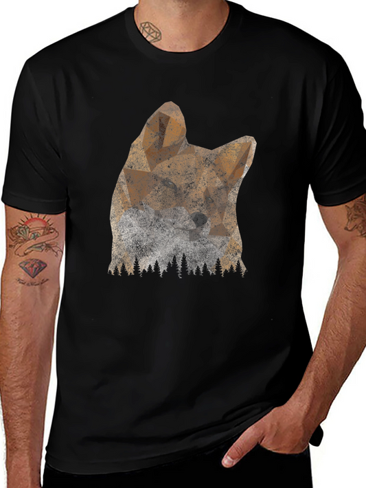 Geometric Fox & Forest Graphic Tee - Unisex Soft Cotton