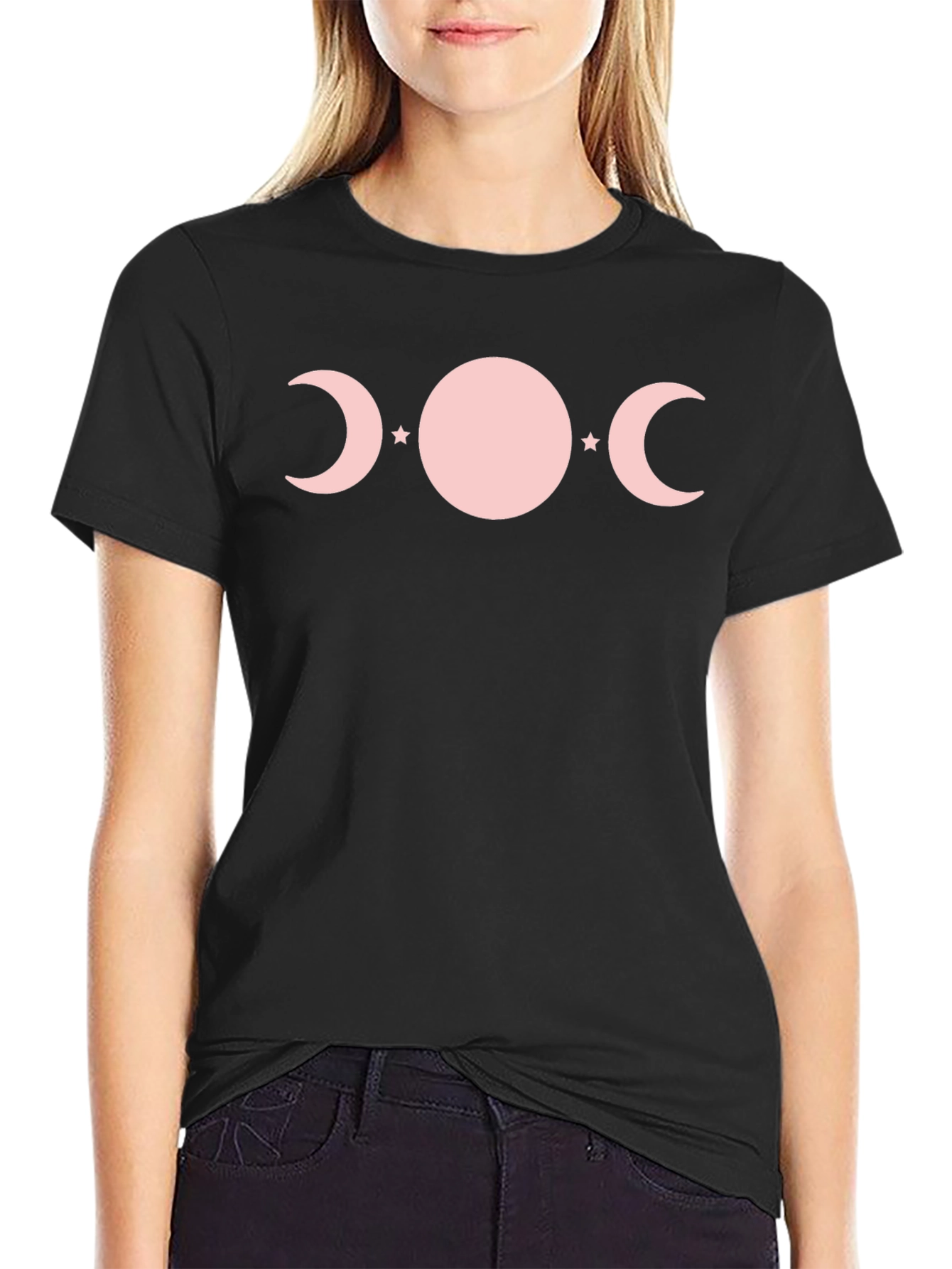 Triple Moon Goddess T-Shirt - Pink Phases on Black