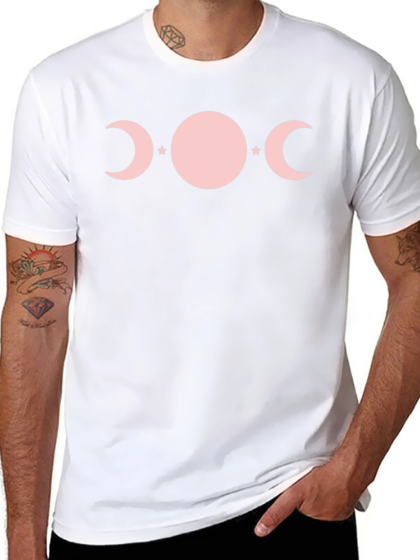 Triple Moon Goddess T-Shirt - Pink Phases on Black