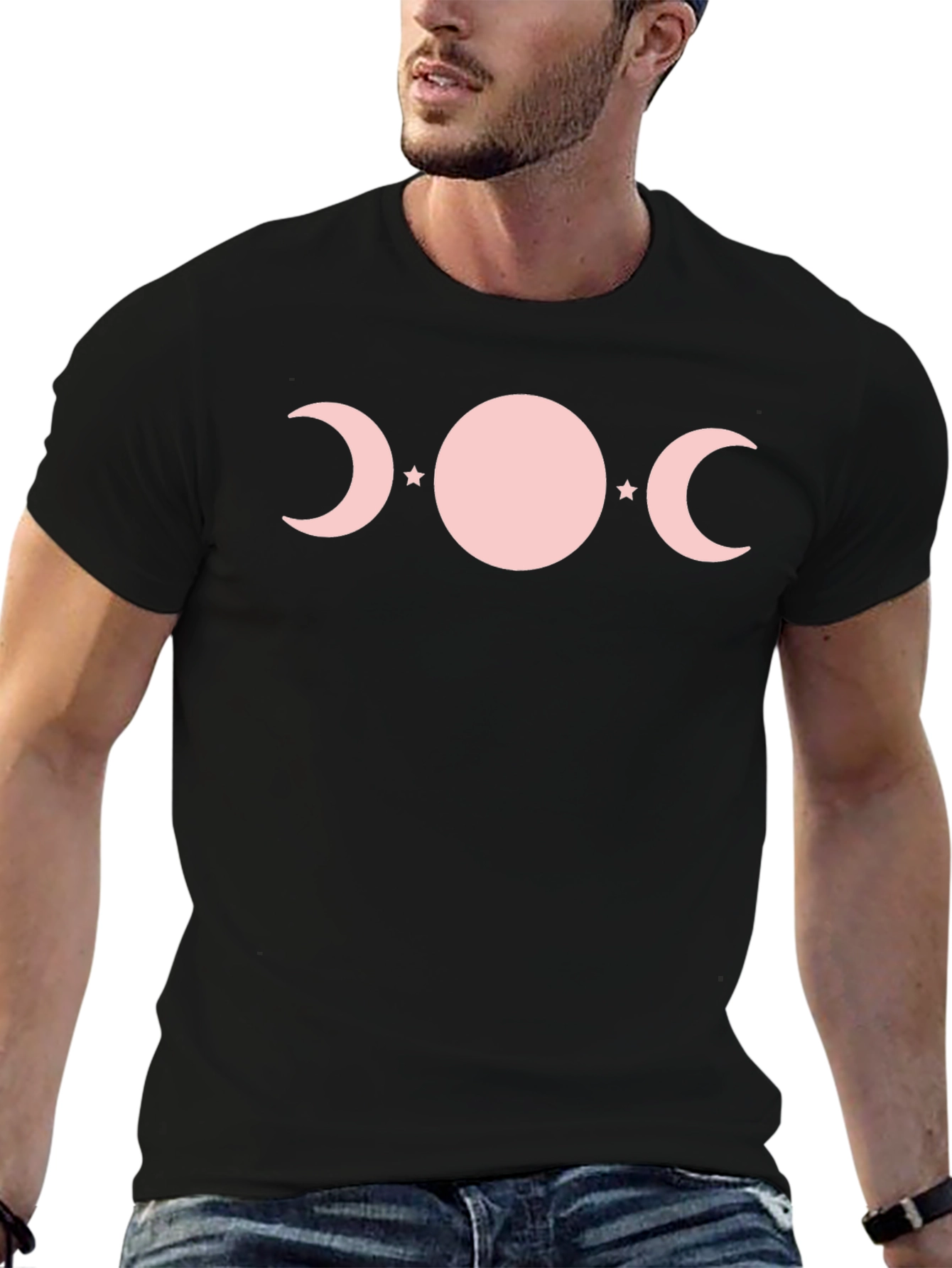 Triple Moon Goddess T-Shirt - Pink Phases on Black