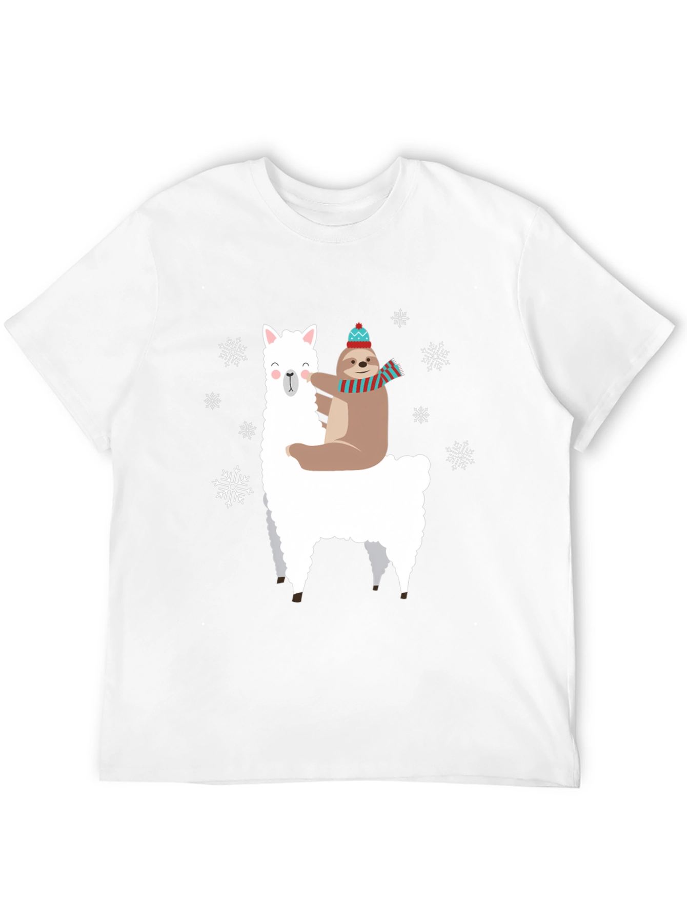 Llama Sloth Snowflake Black Graphic Tee