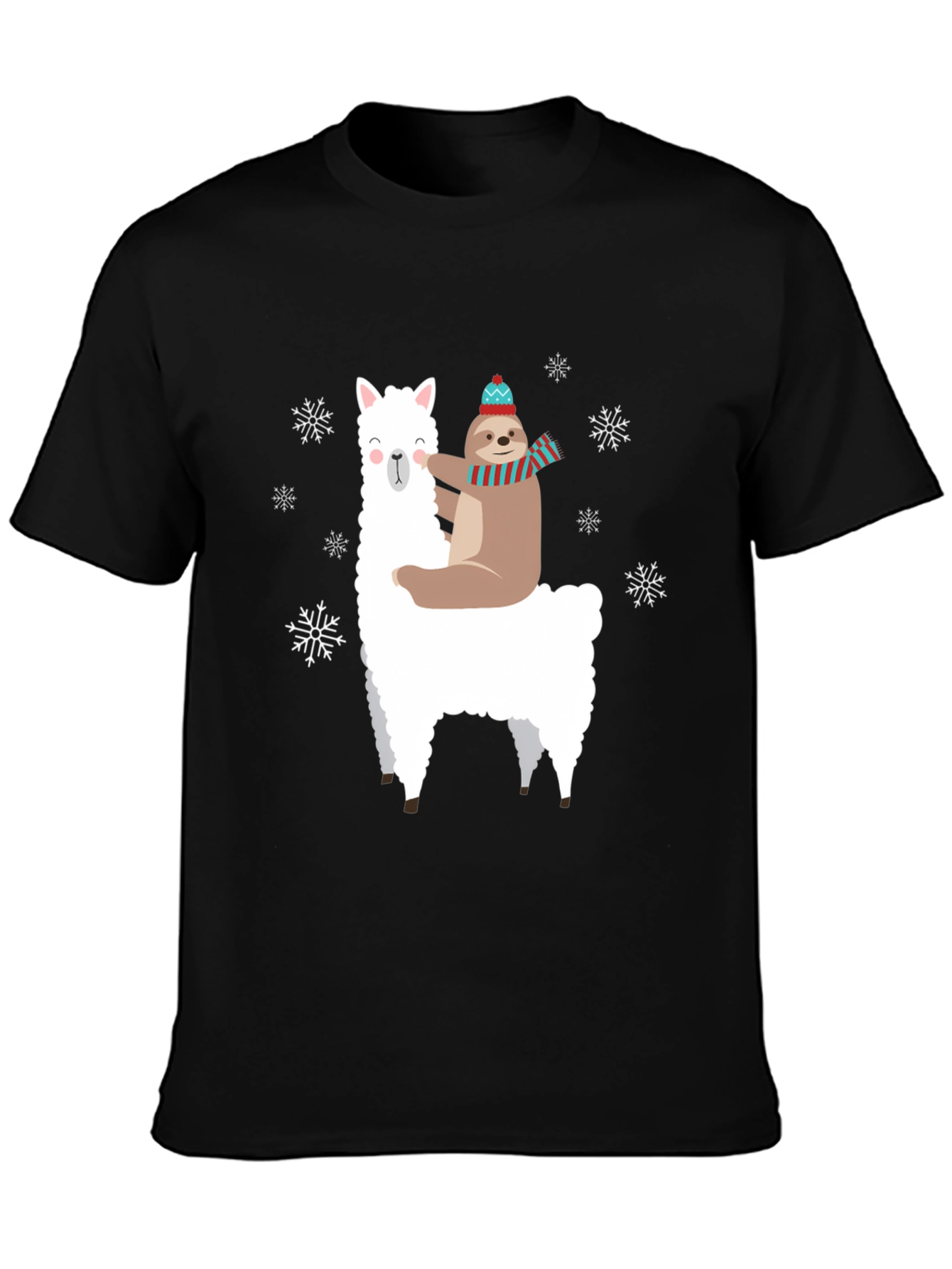 Llama Sloth Snowflake Black Graphic Tee