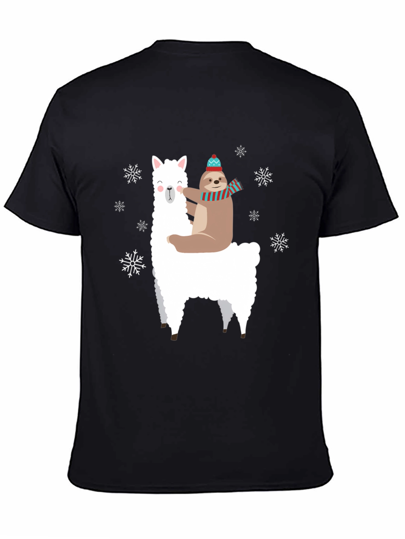 Llama Sloth Snowflake Black Graphic Tee