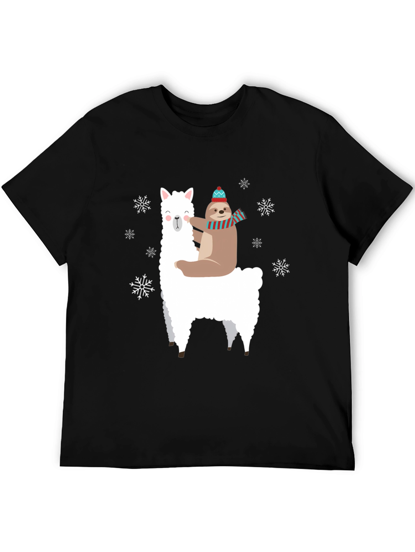 Llama Sloth Snowflake Black Graphic Tee