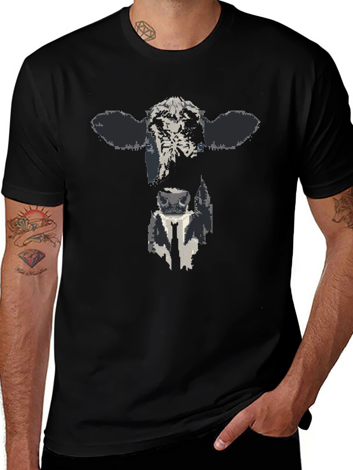 Cow Face Graphic Black T-Shirt