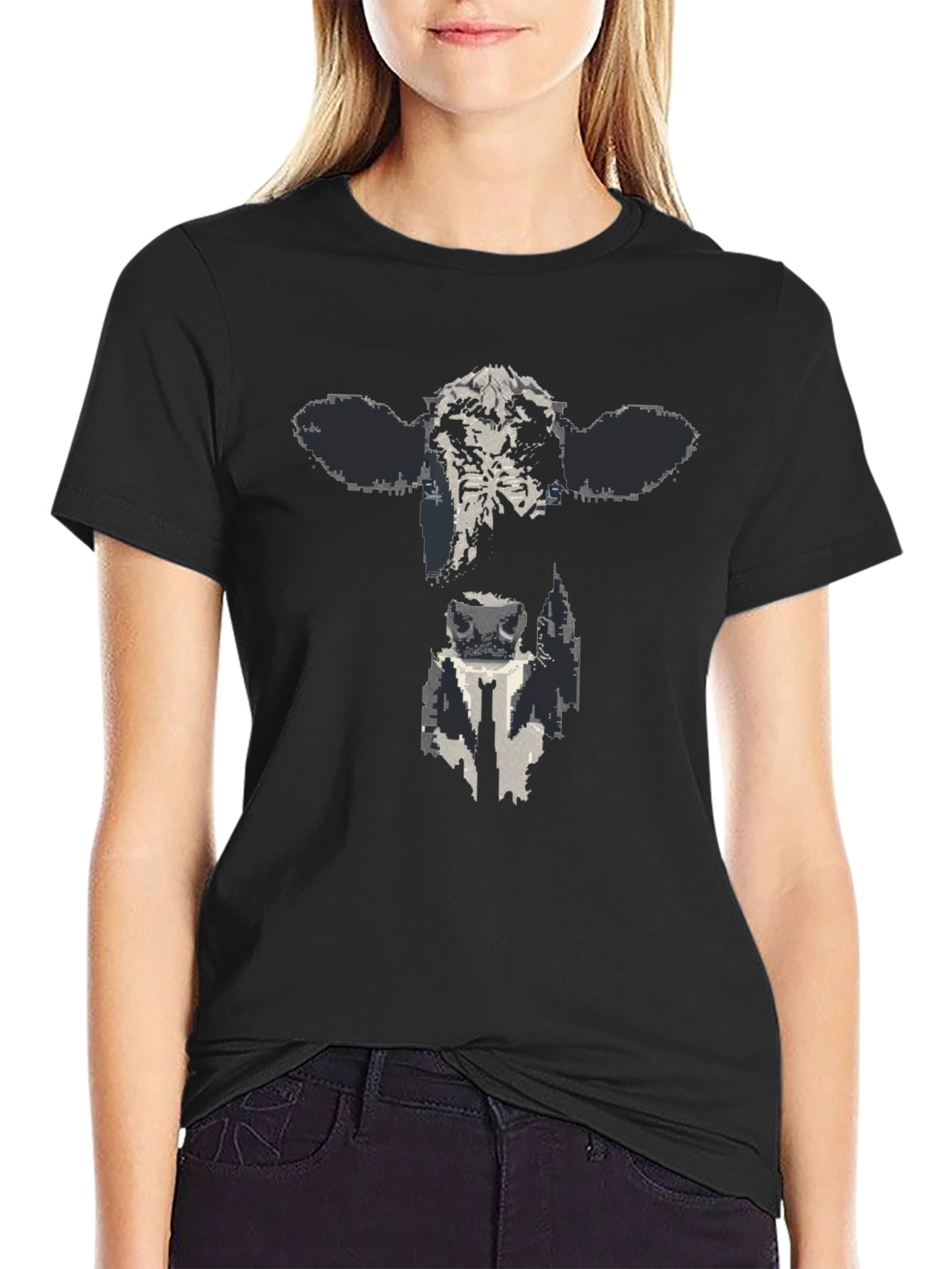 Cow Face Graphic Black T-Shirt