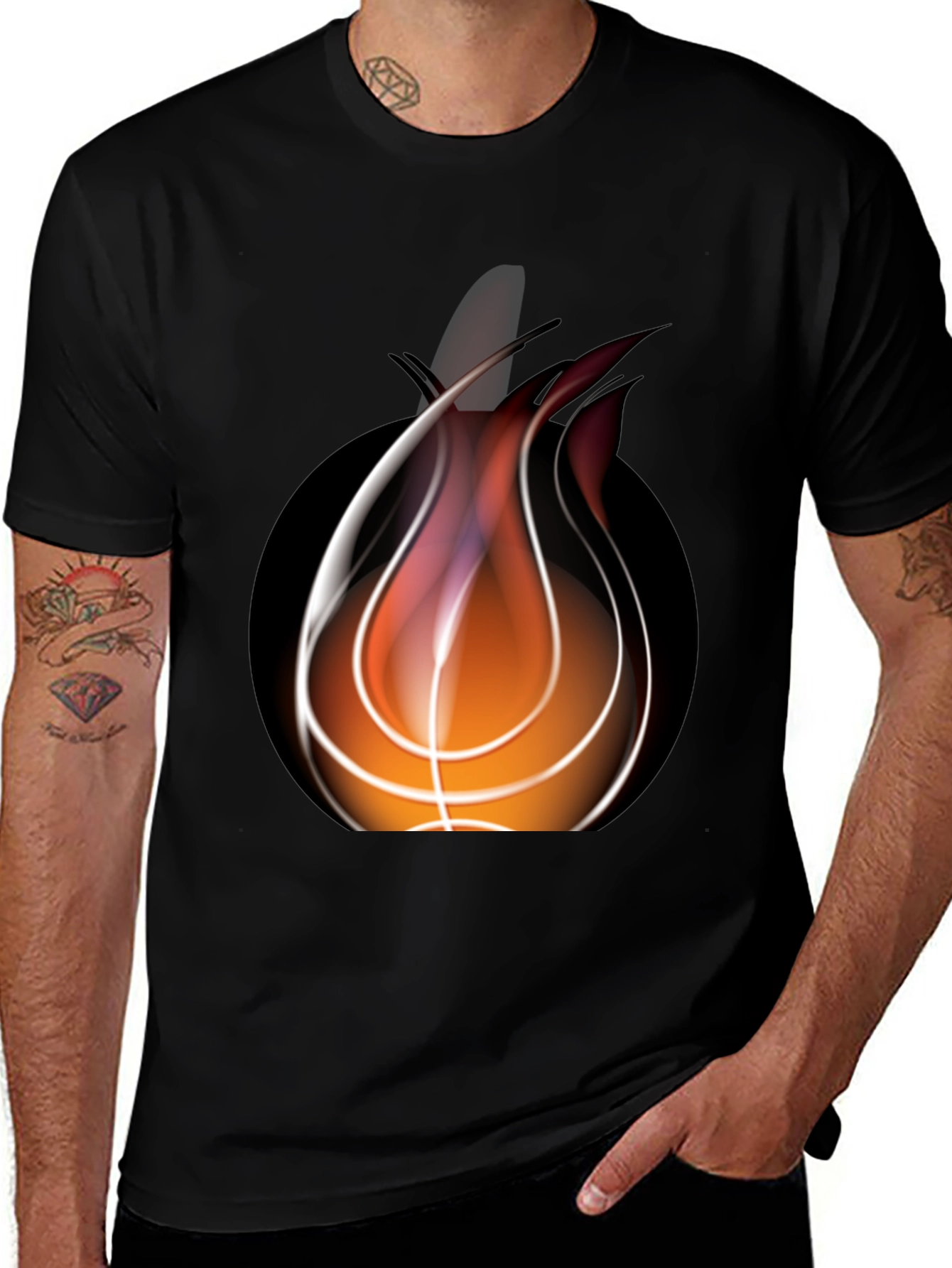 Flaming Basketball Graphic Black Tee