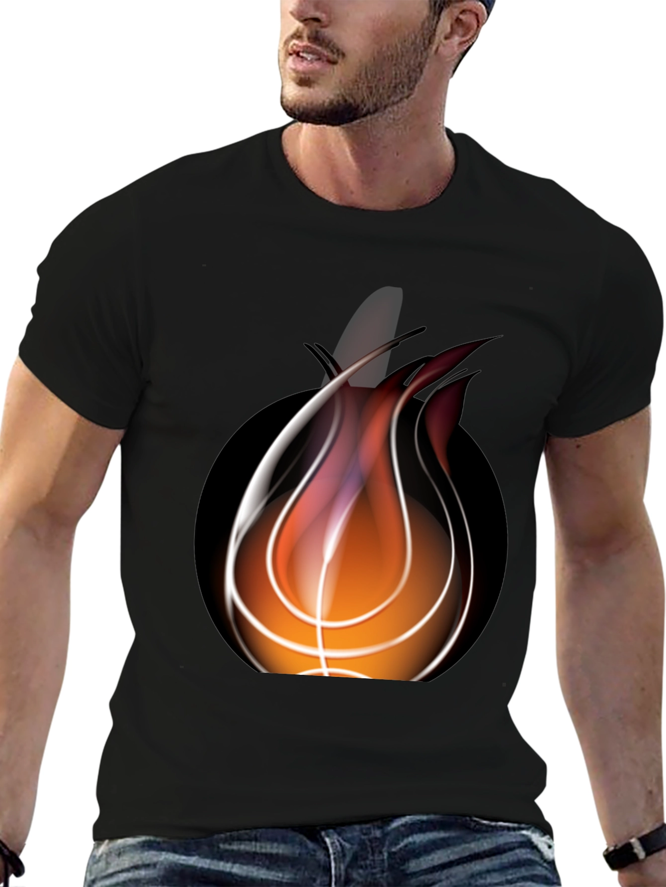 Flaming Basketball Graphic Black Tee